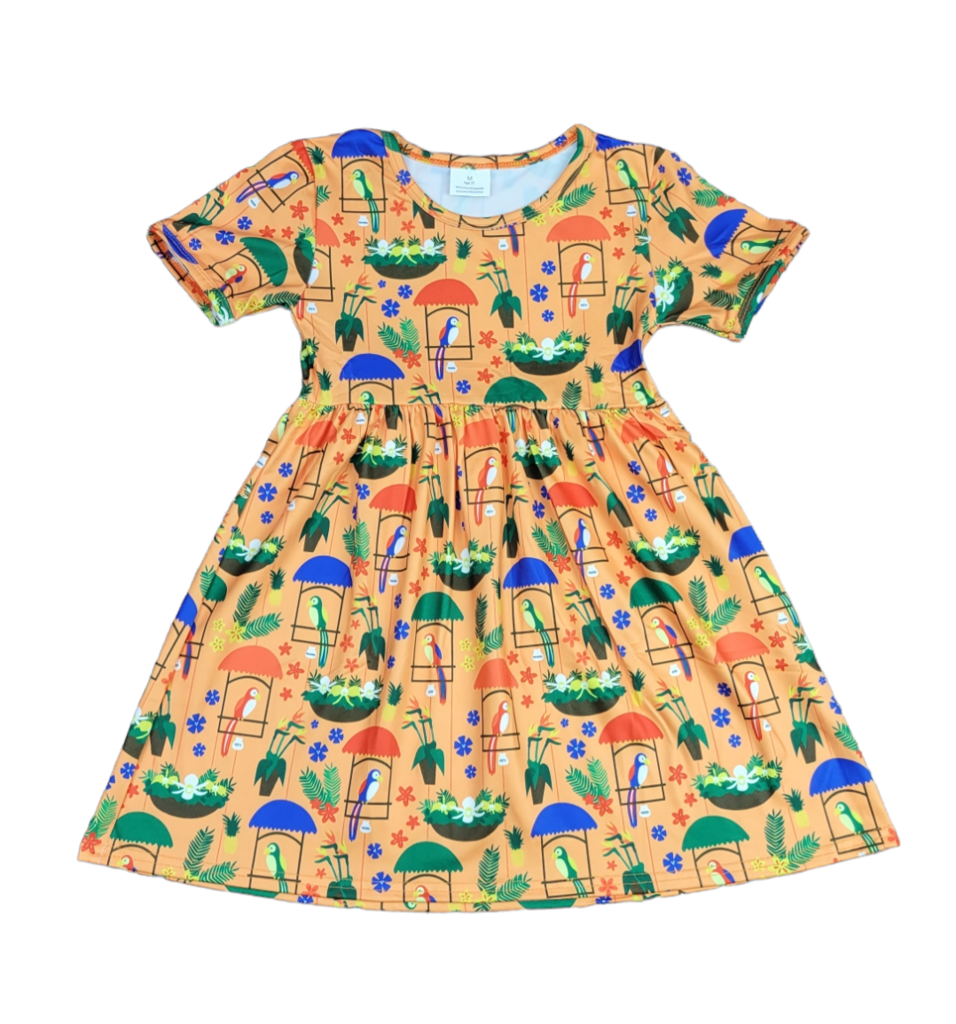 Tiki Room Short Sleeve Milk Silk Dress