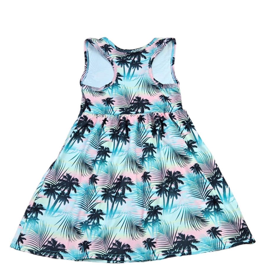 Palm Tree Racer Back Milk Silk Tank Dress