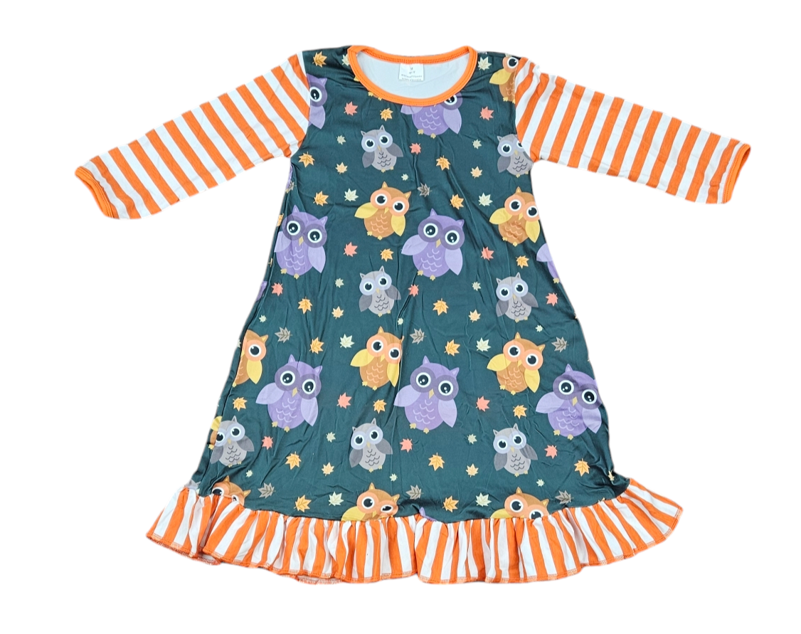 Fall Owl Long Sleeve Tunic Milk Silk Dress