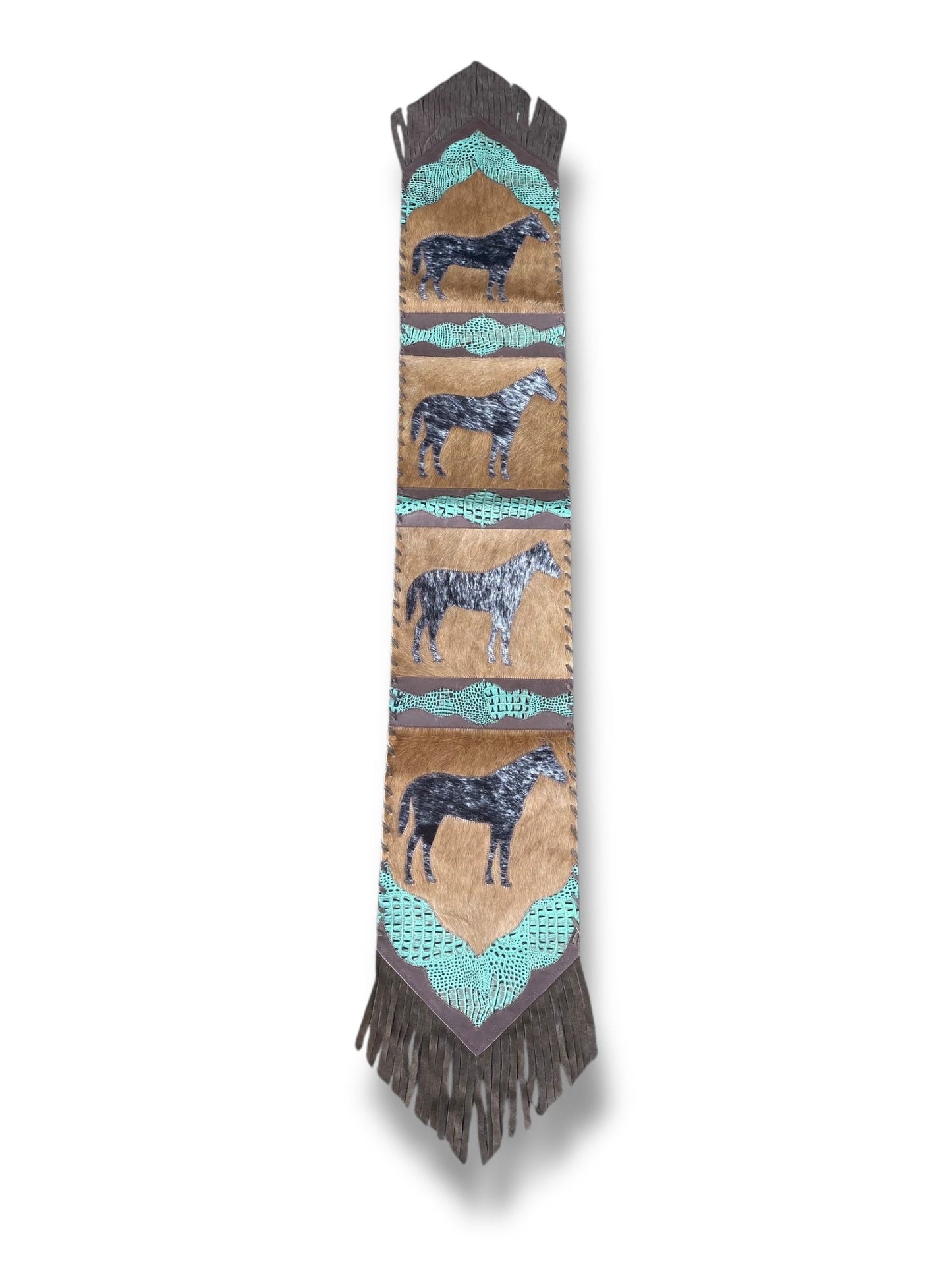 Croc Leather & Cowhide Horses Table Runner (T01)