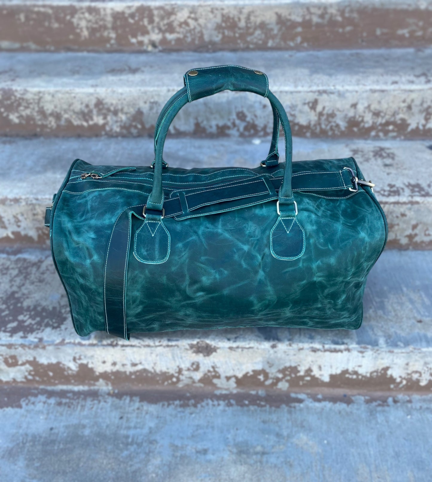 Emerald Rustic Leather Duffle Bag