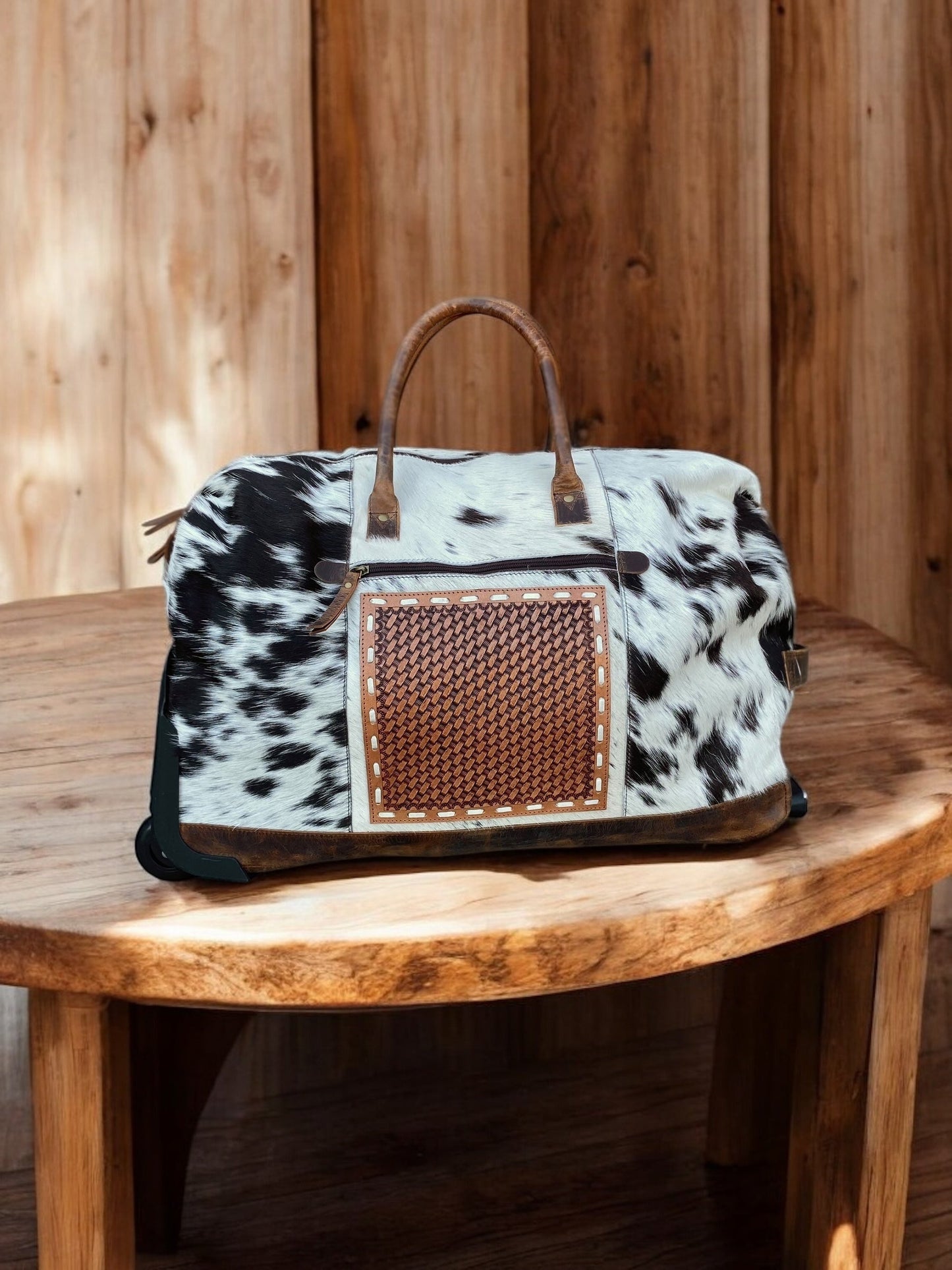 Cowhide Rolling Luggage Duffle Bag