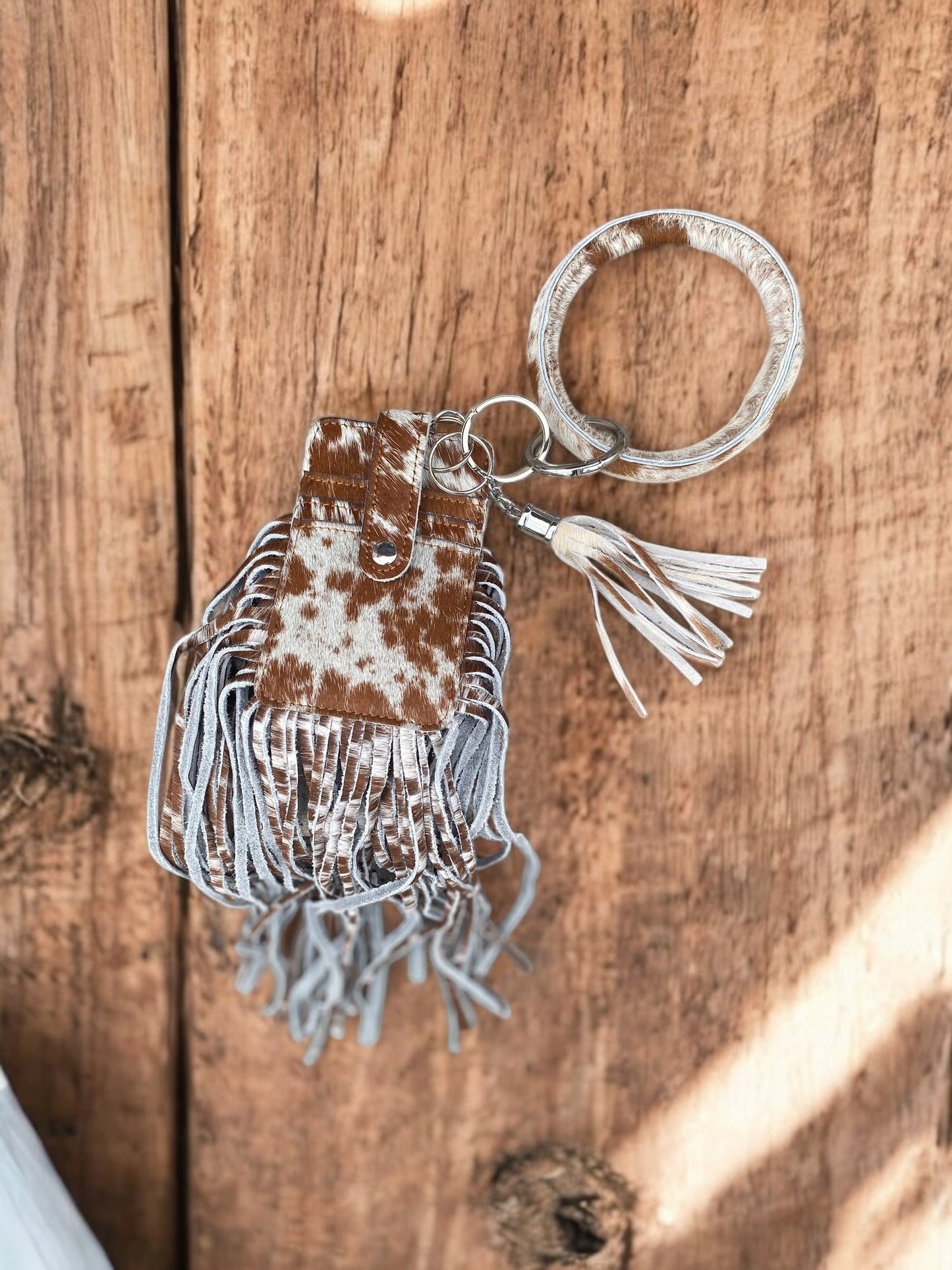 Tan Cowhide Fringe Wristlet