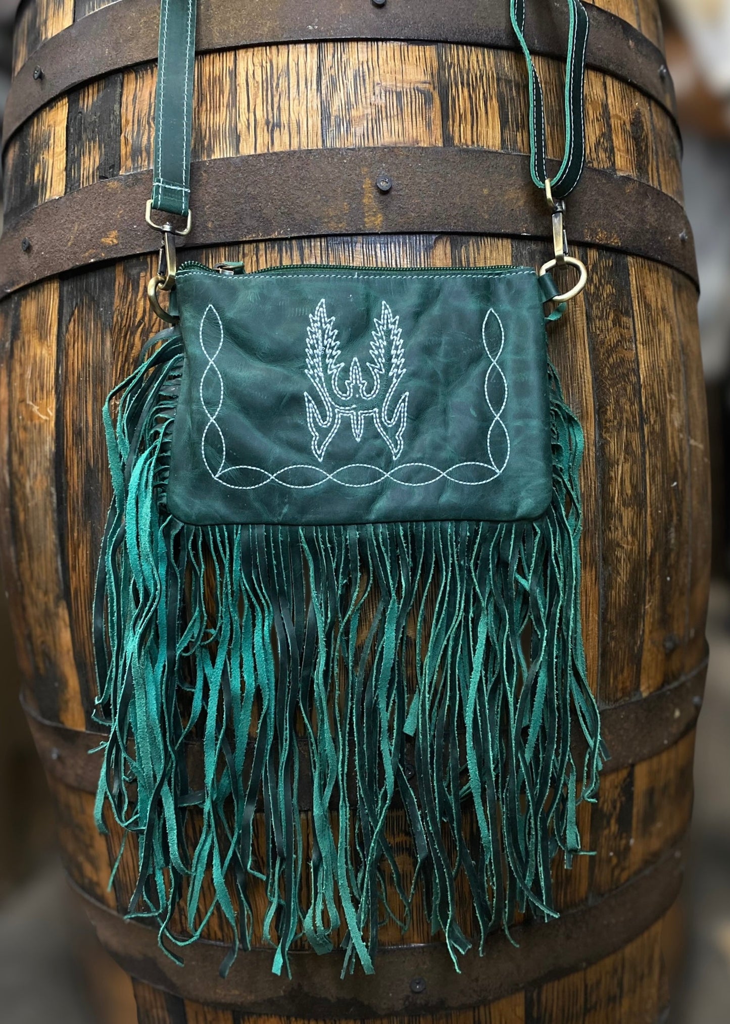 Emerald Beck Rustic Leather Fringe Crossbody