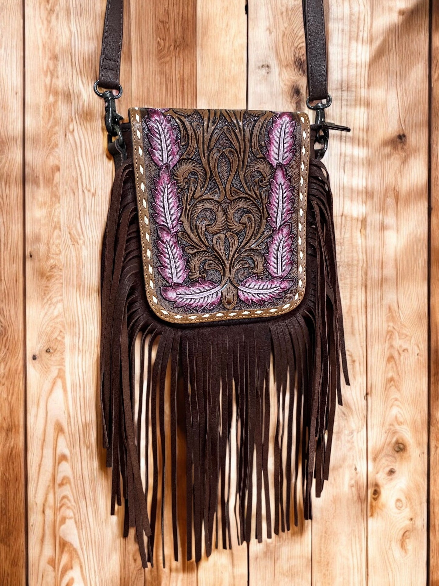 Feather Fringe Leather Crossbody