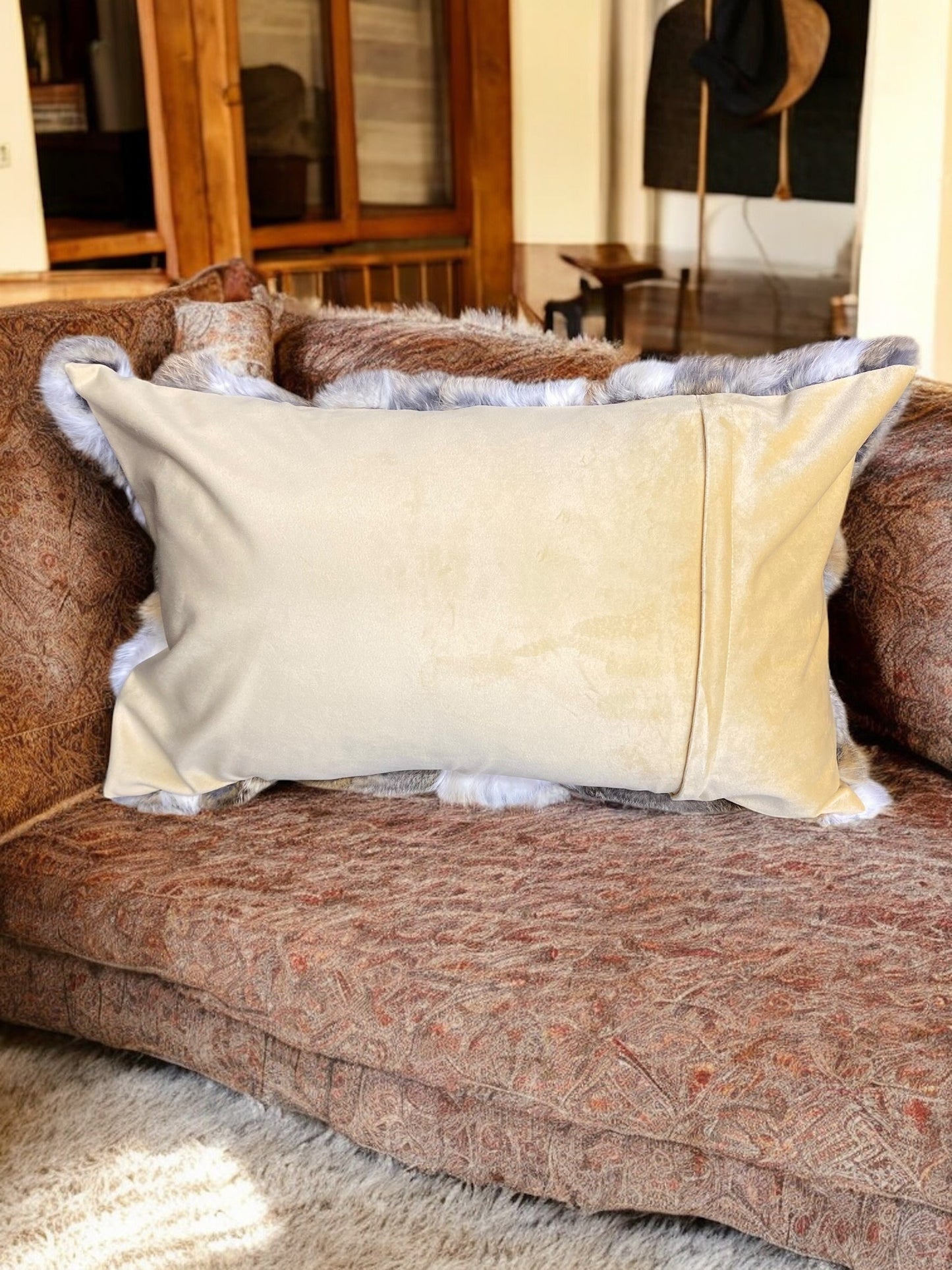 Tan & White Rabbit Lumber Pillow