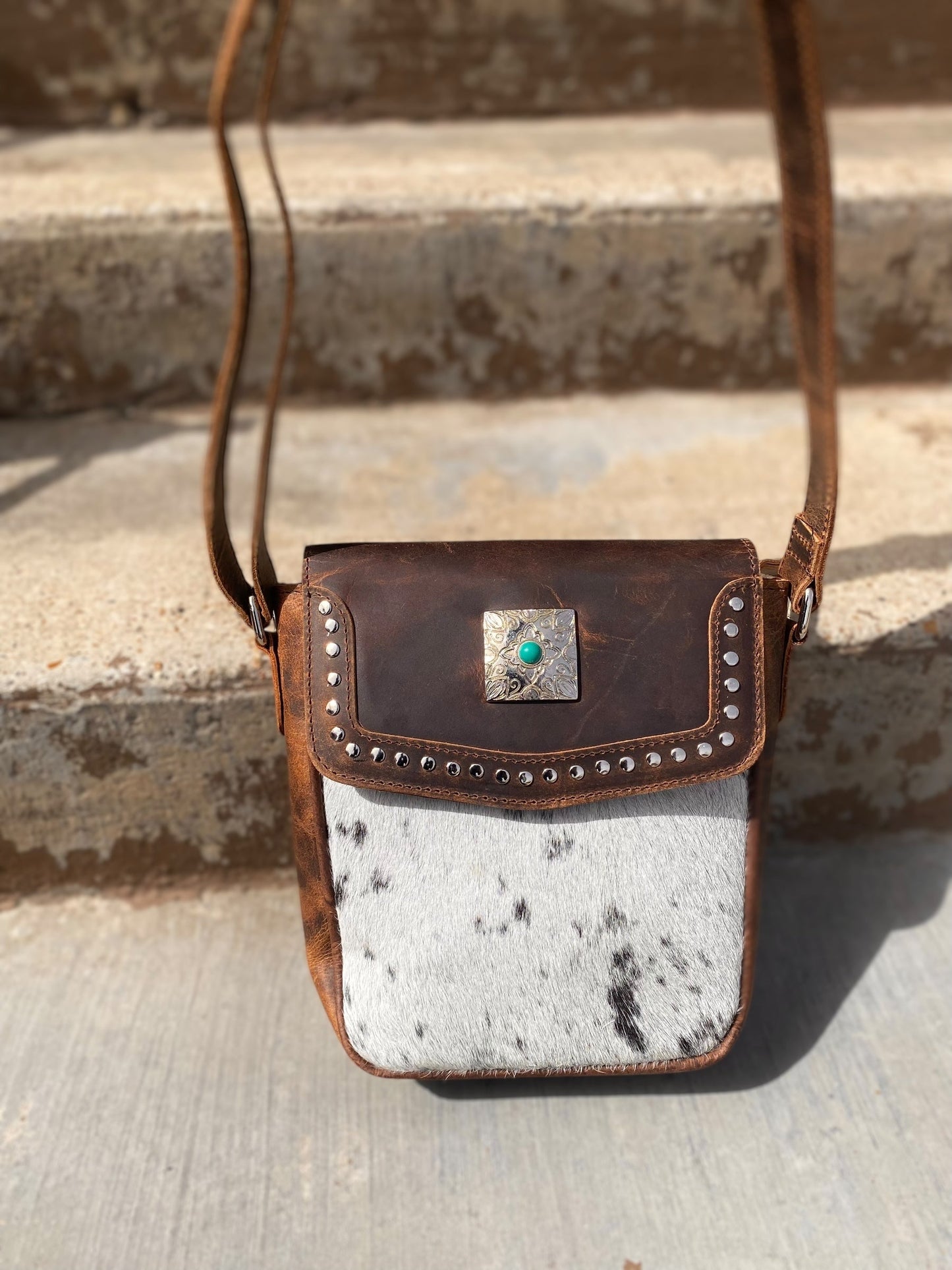 Mini Stone Vintage Leather Cowhide Crossbody Bag