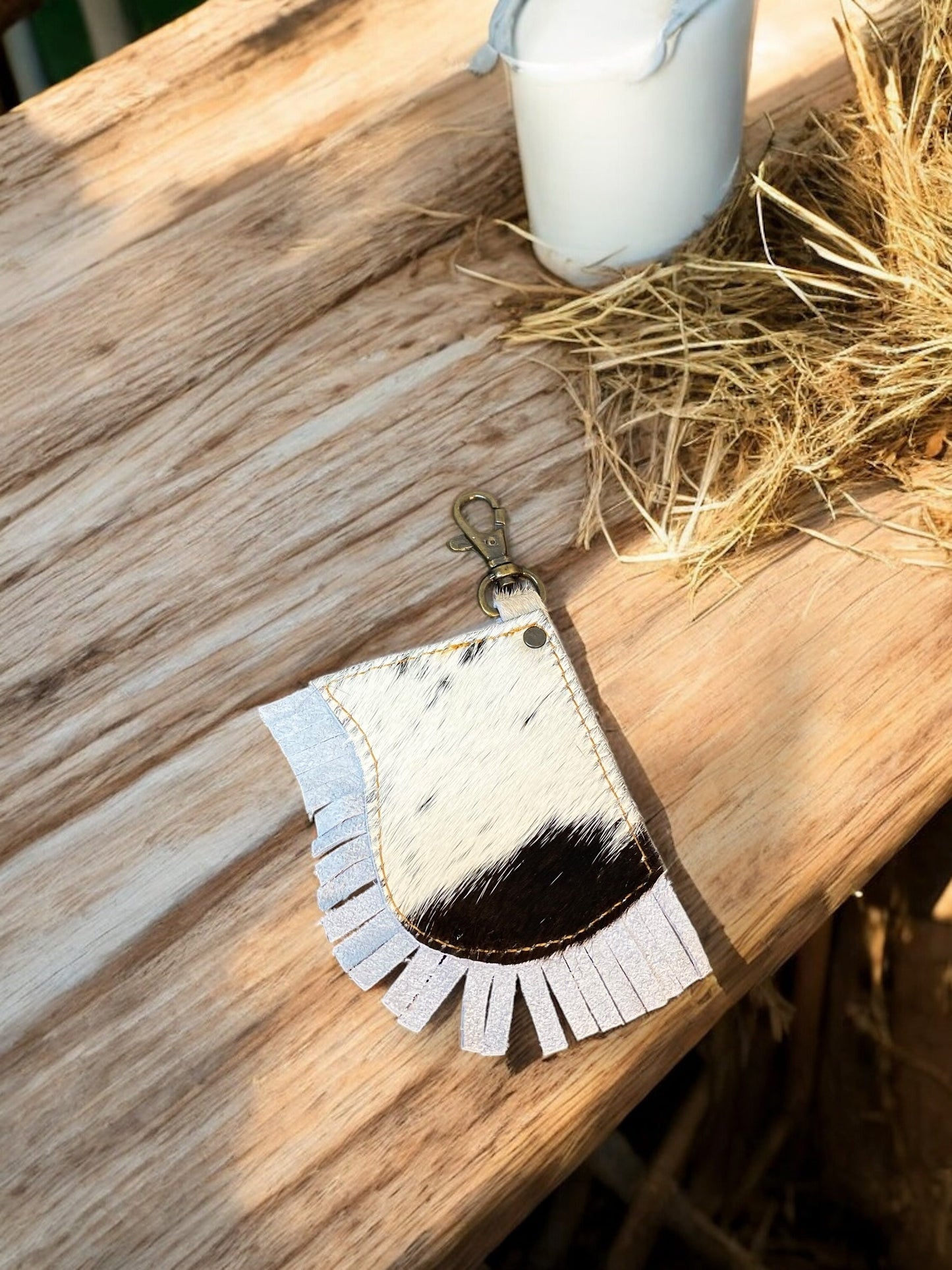 Feathers Fringe Cowhide & Tooled Keychain