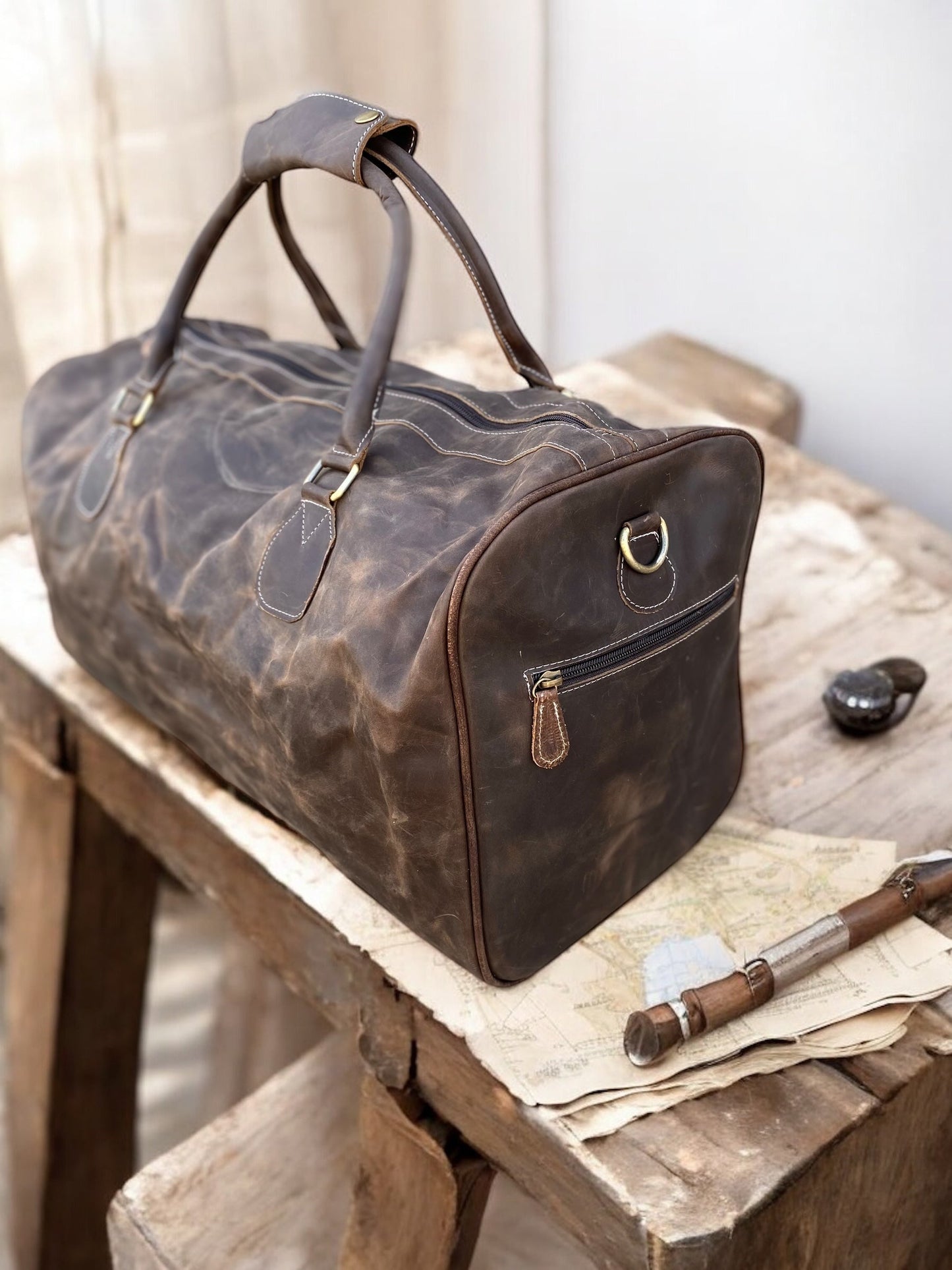 Rustic Soft Leather Duffle Bag