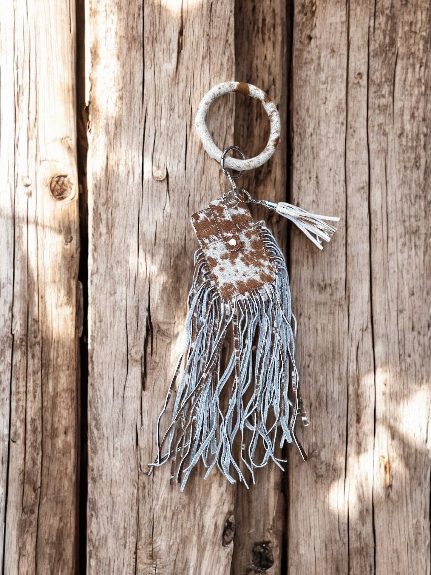 Tan Cowhide Fringe Wristlet