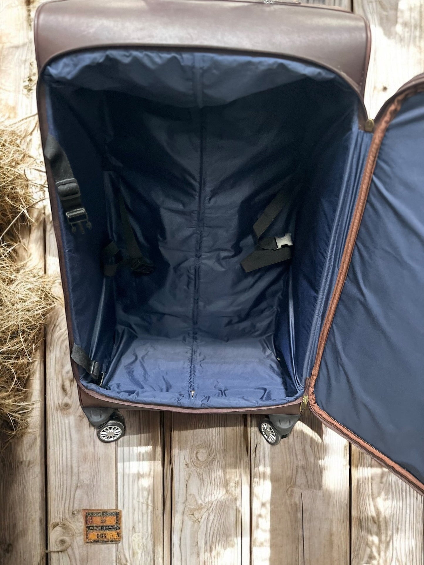 Large Cowhide & Tooled Leather Rolling Suitcase