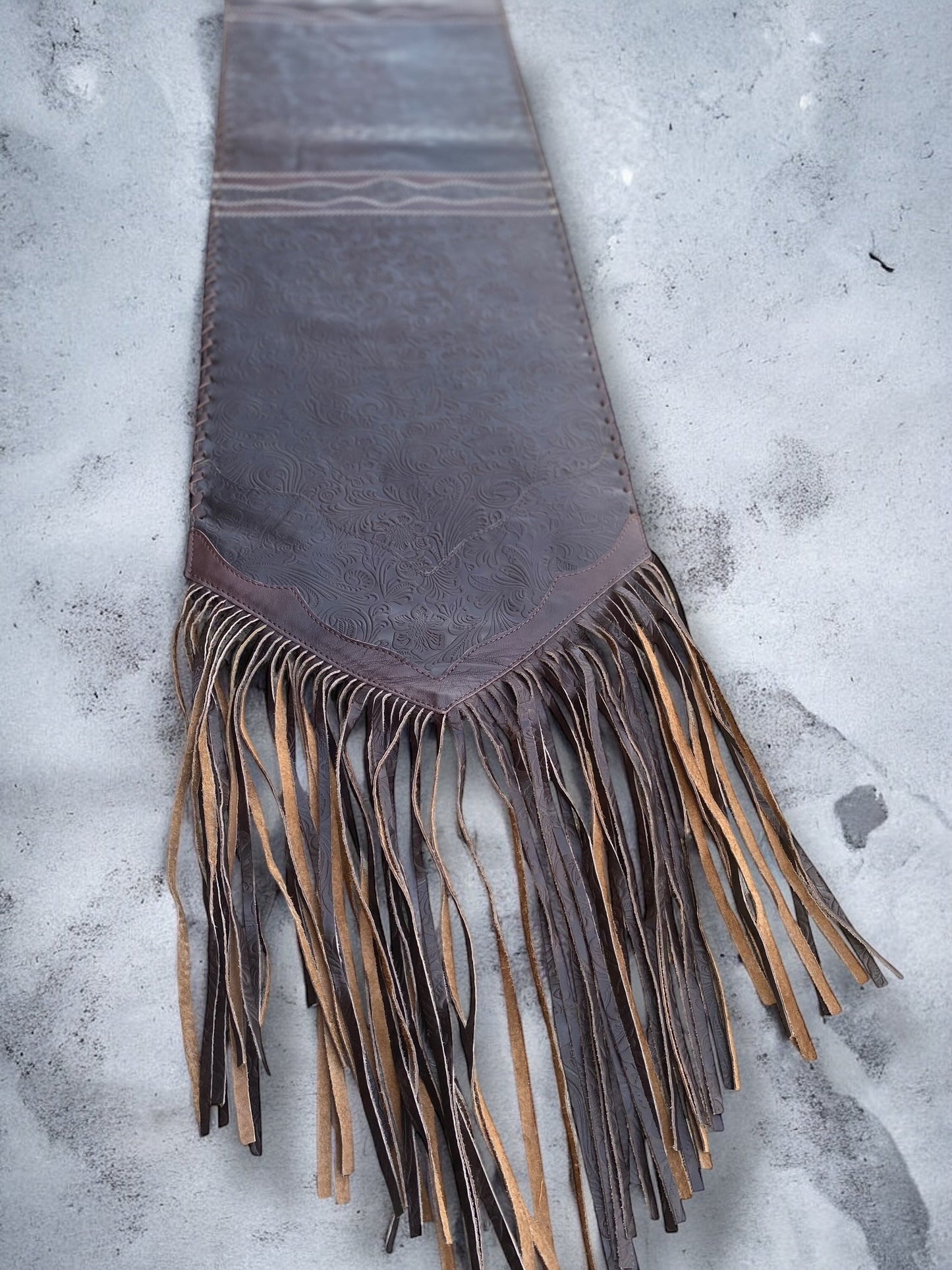 Tooled Leather Brown Table Runner