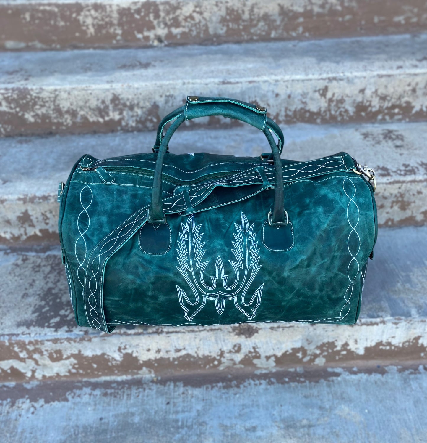 Emerald Rustic Leather Beck Duffle Bag