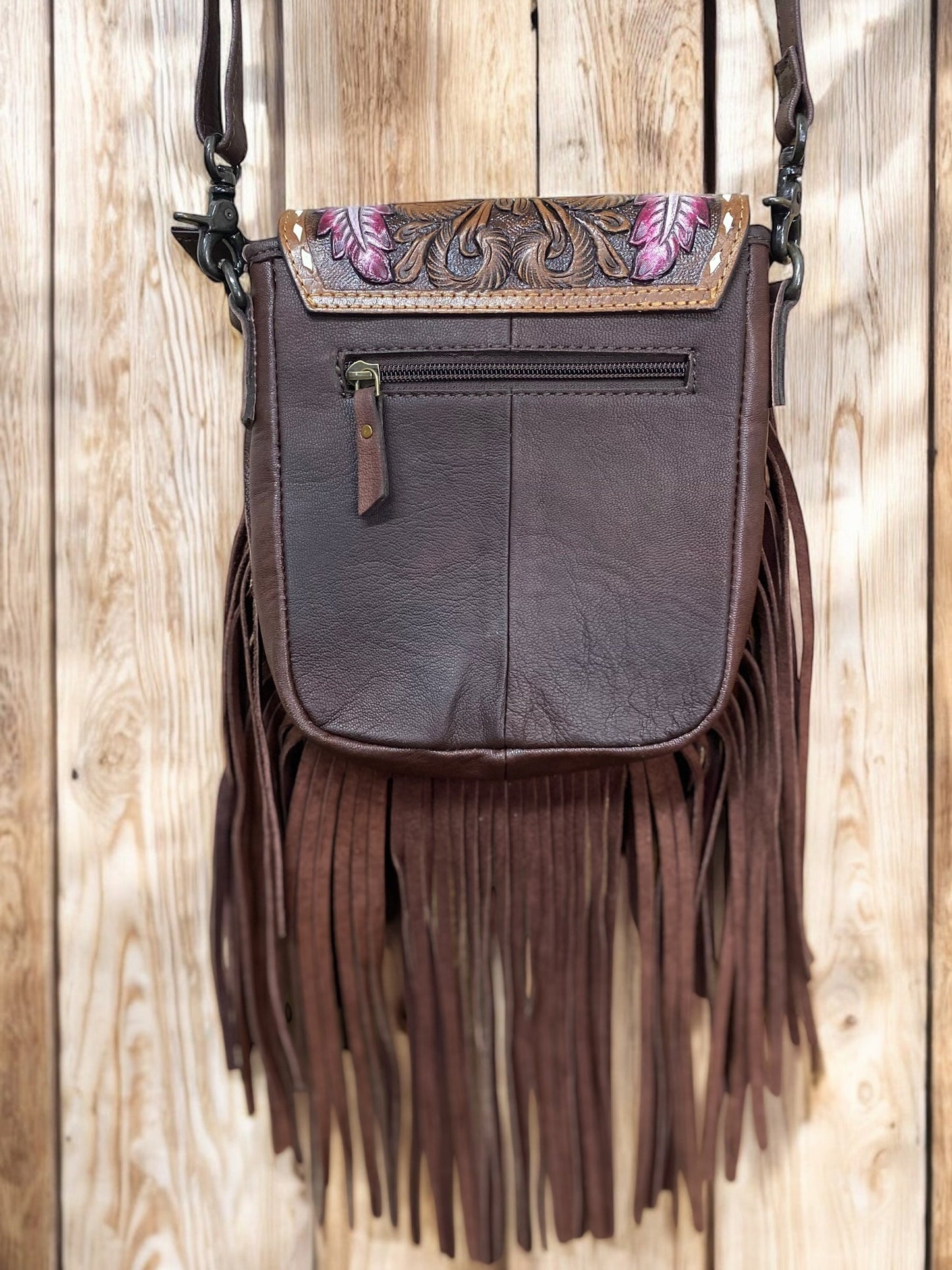 Feather Fringe Leather Crossbody