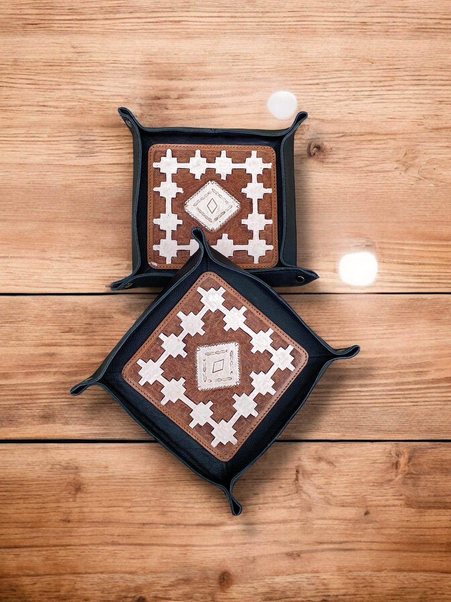 Mini Tray Black Leather Aztec