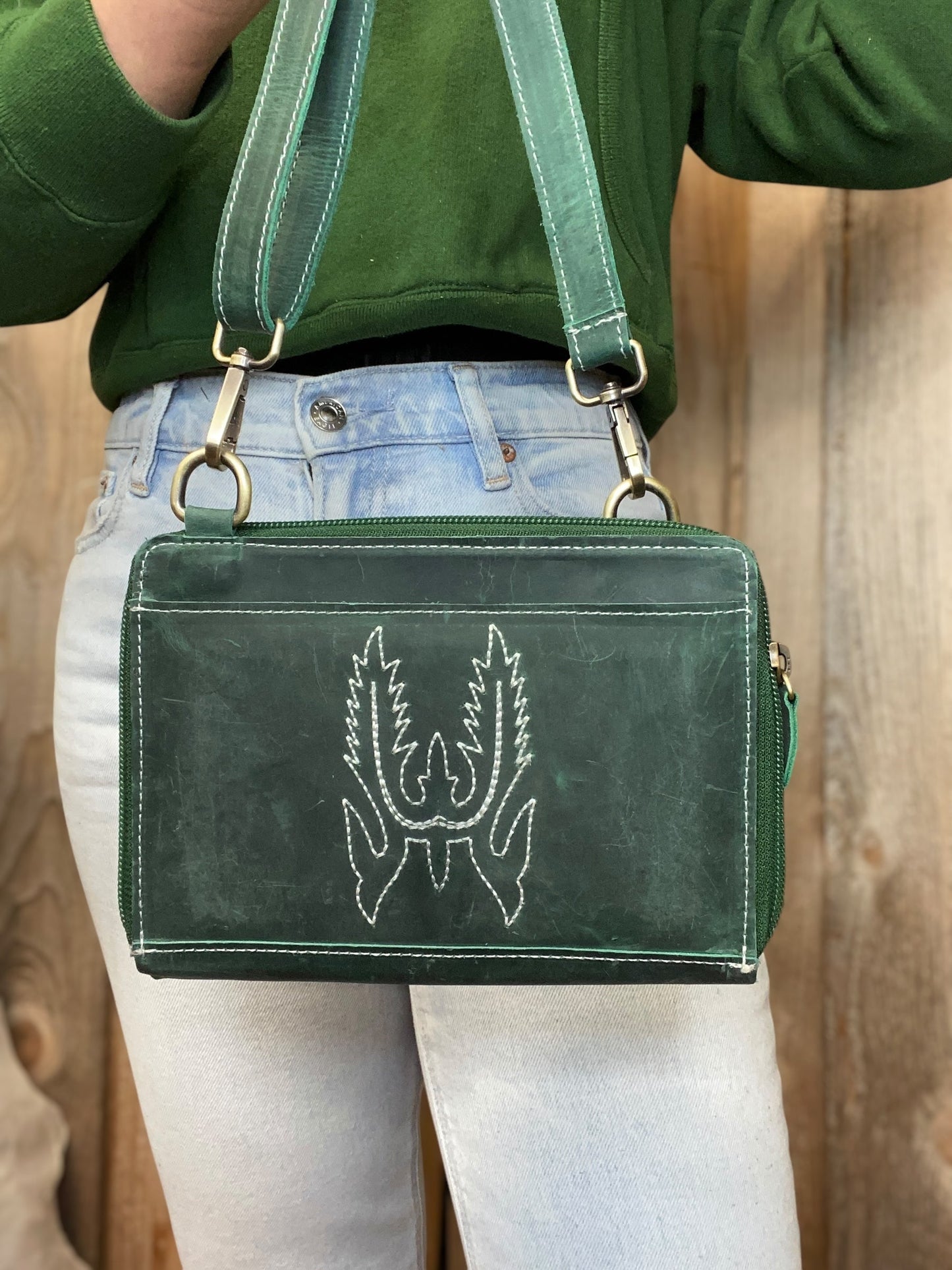 Emerald Beck Rustic Leather Clutch Crossbody