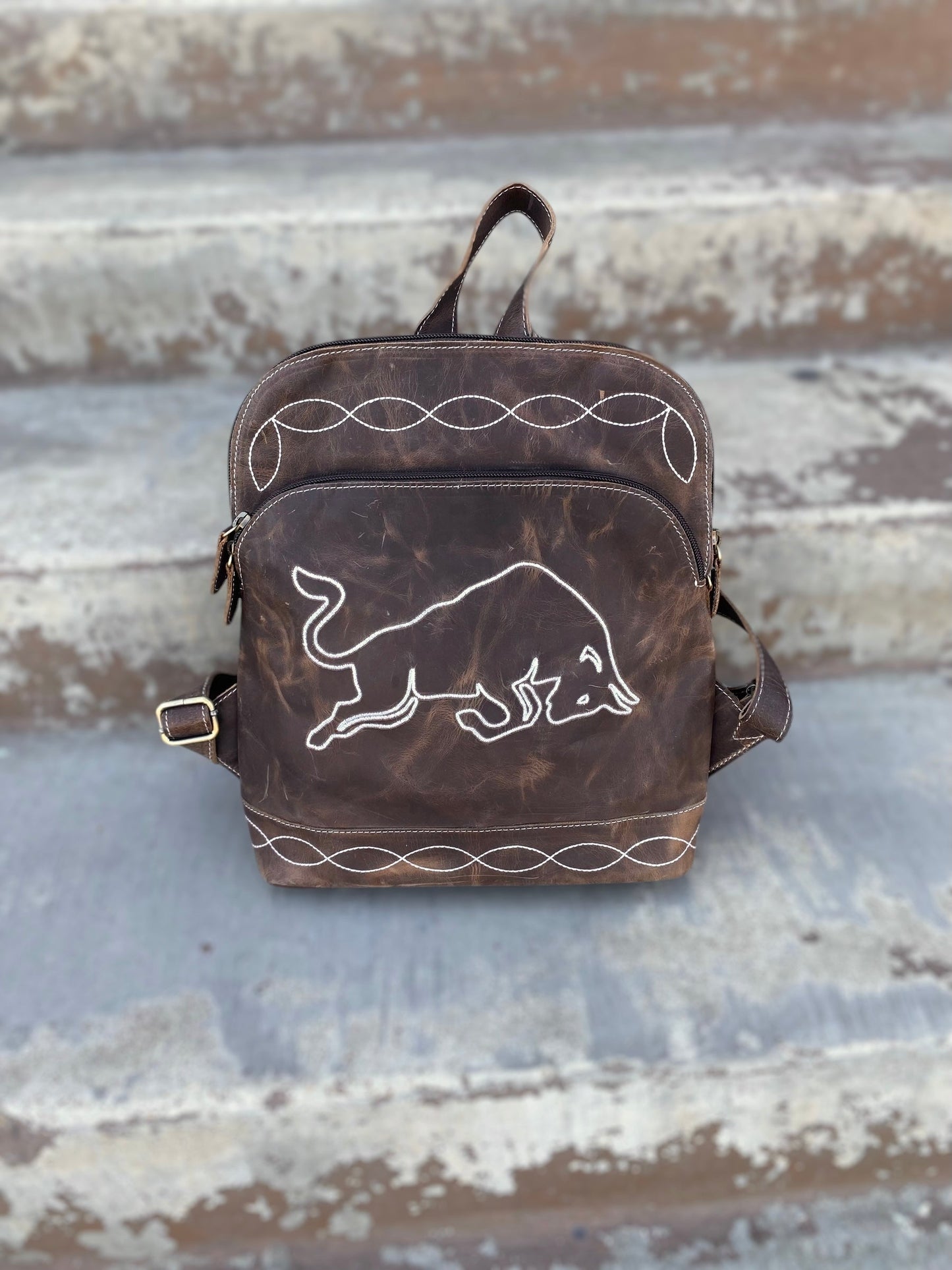 Mini Vintage Leather Bull Backpack
