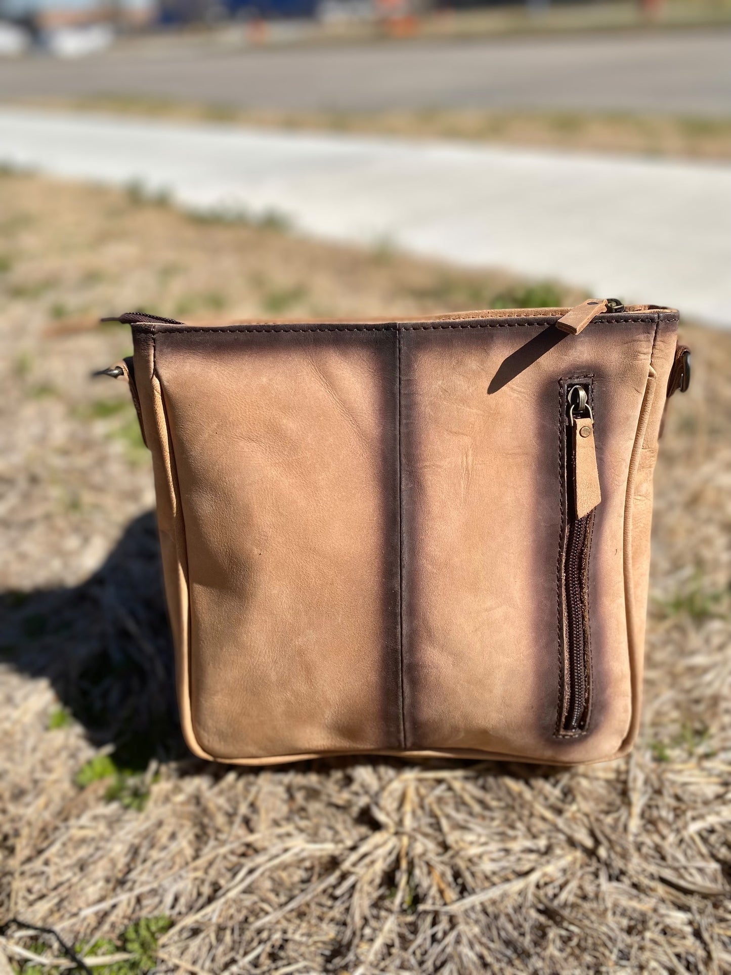 Cowhide Crossbody Burn Tooled Leather