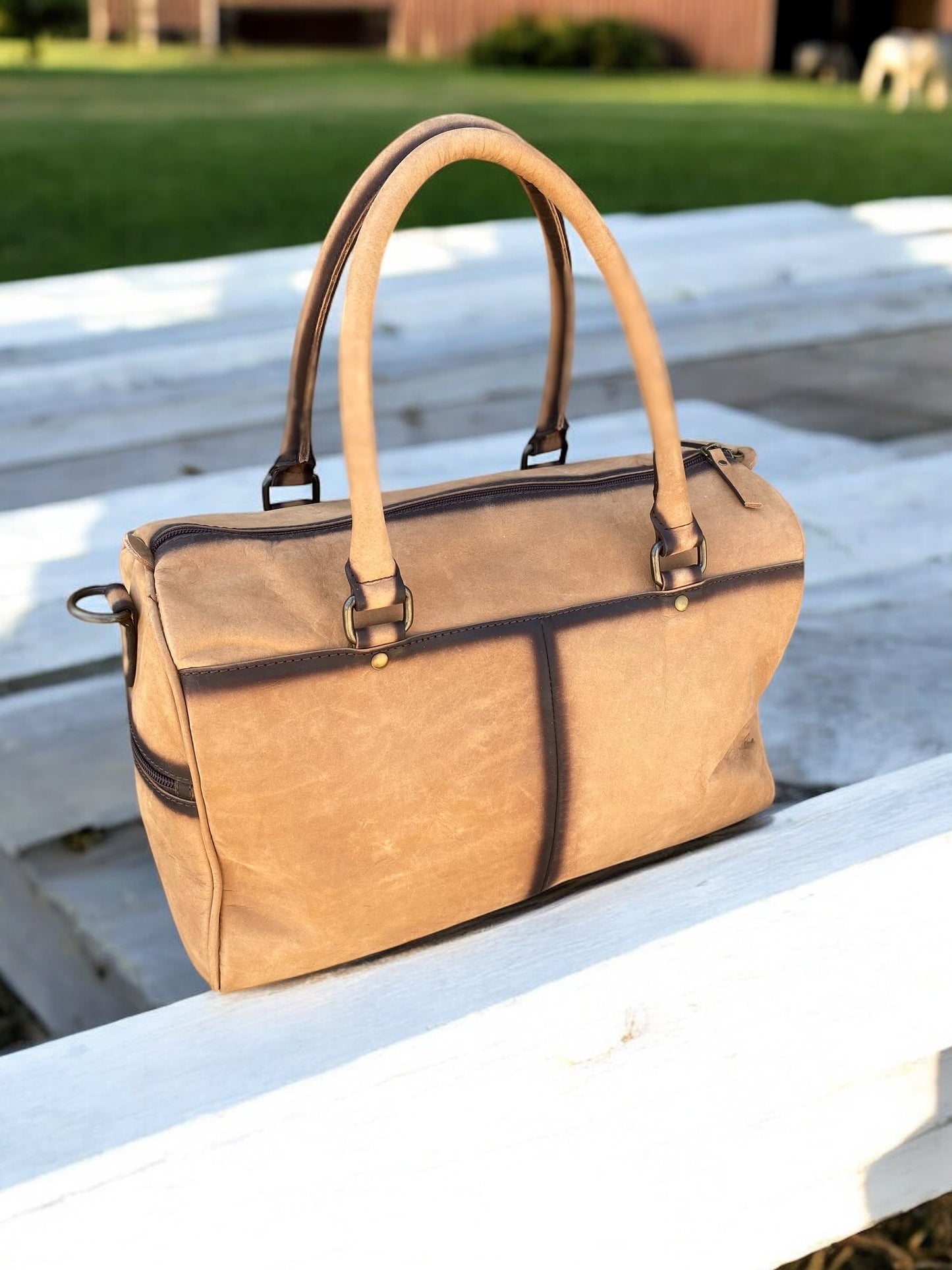 Burn Tooled Leather Duffle Bag