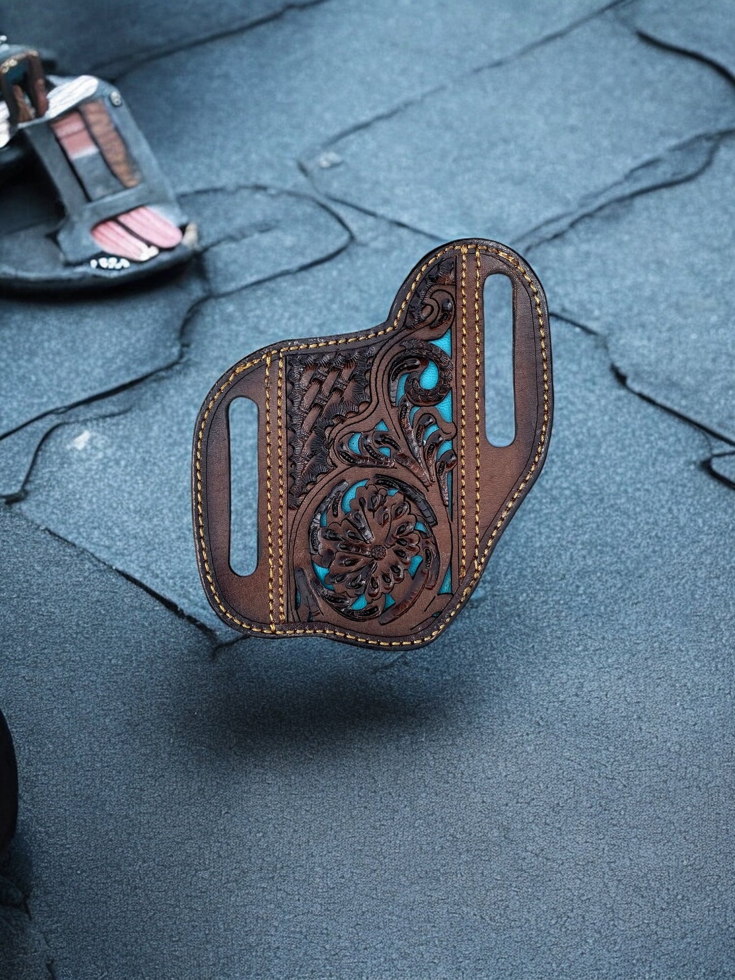 Tooled Leather Sheeth Turquoise