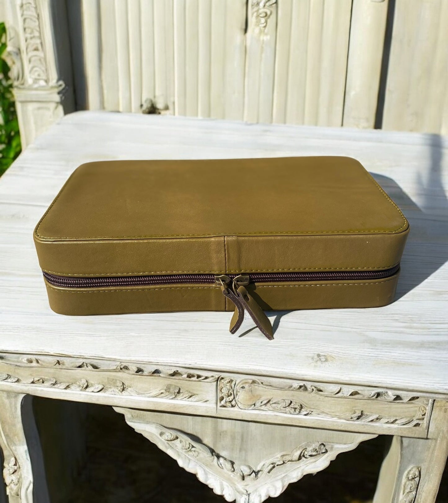 Olive Leather Jewelry Case