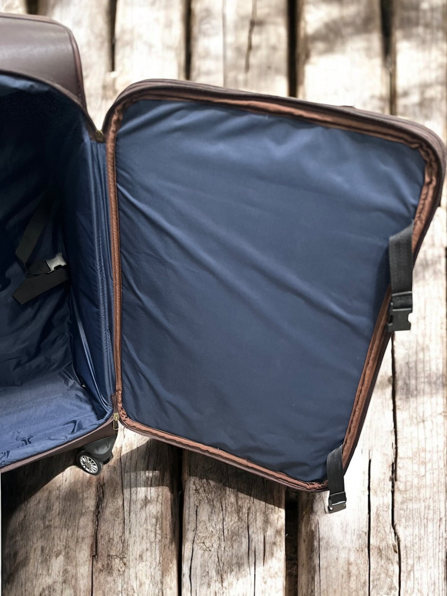 Large Cowhide & Tooled Leather Rolling Suitcase
