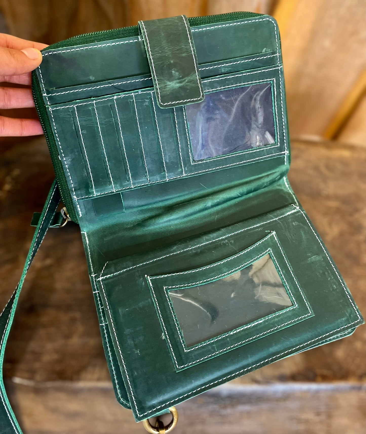 Emerald BootStitch Rustic Leather Clutch Crossbody