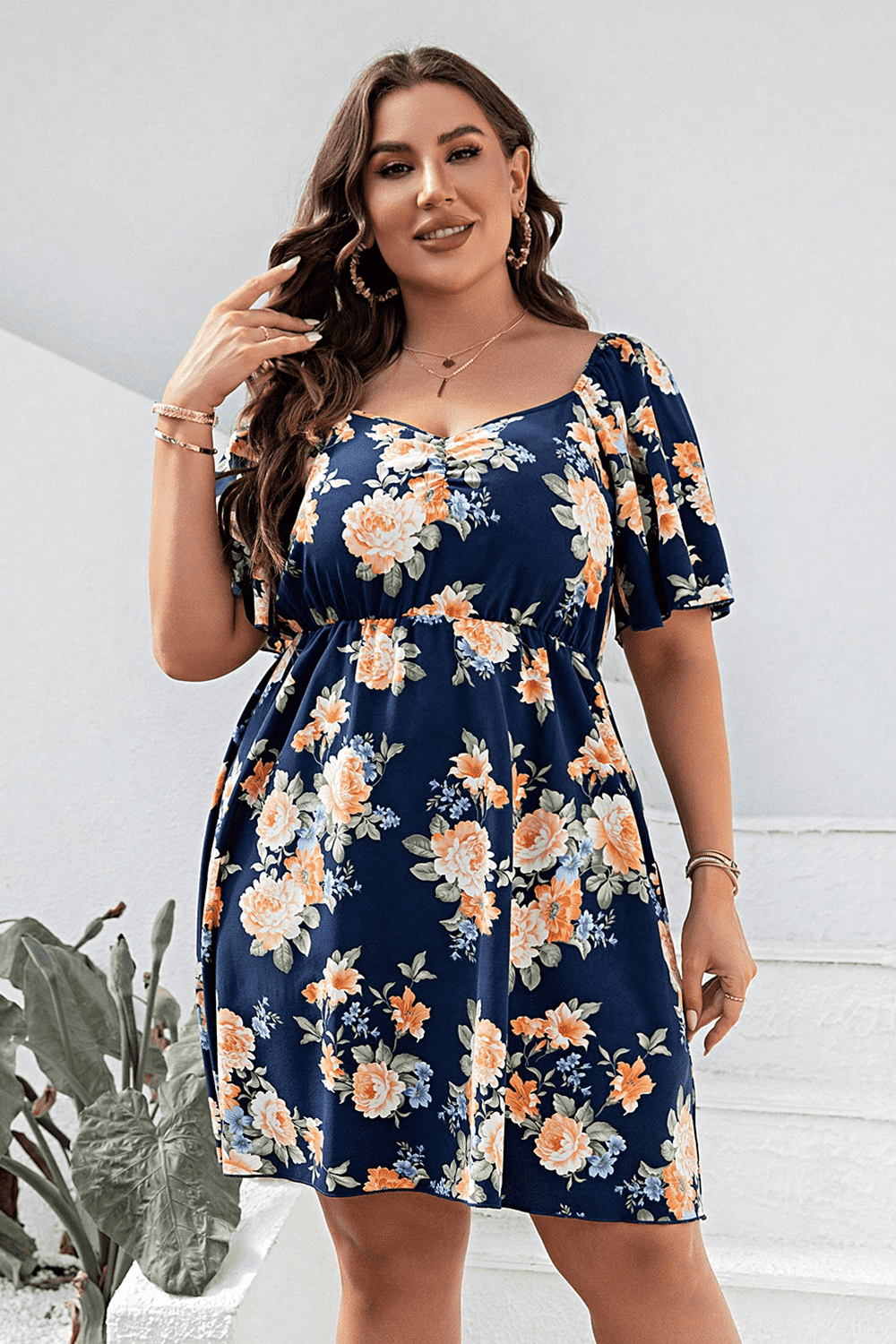 Plus size floral mini dress