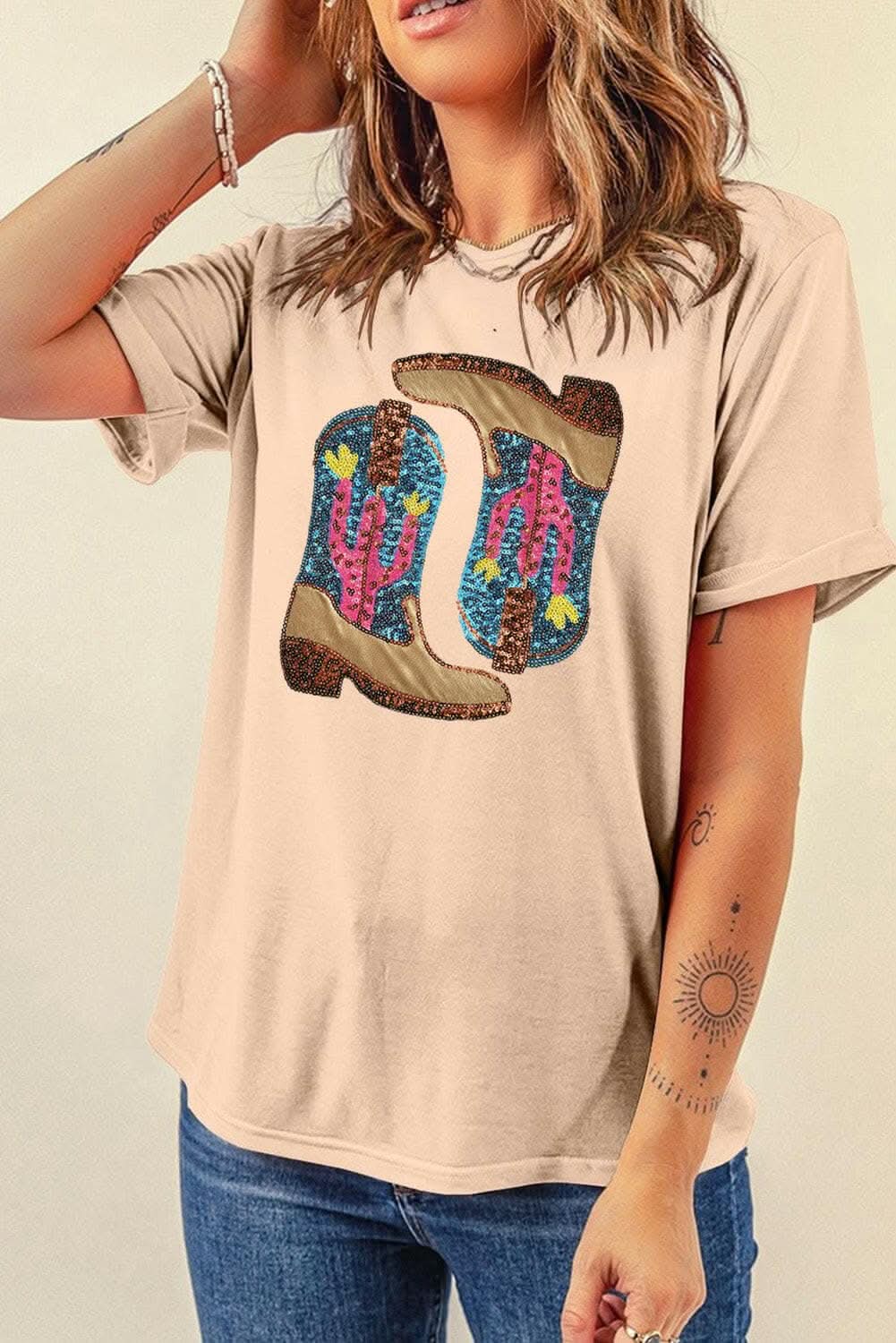 Sequin embellished short sleeve tee
