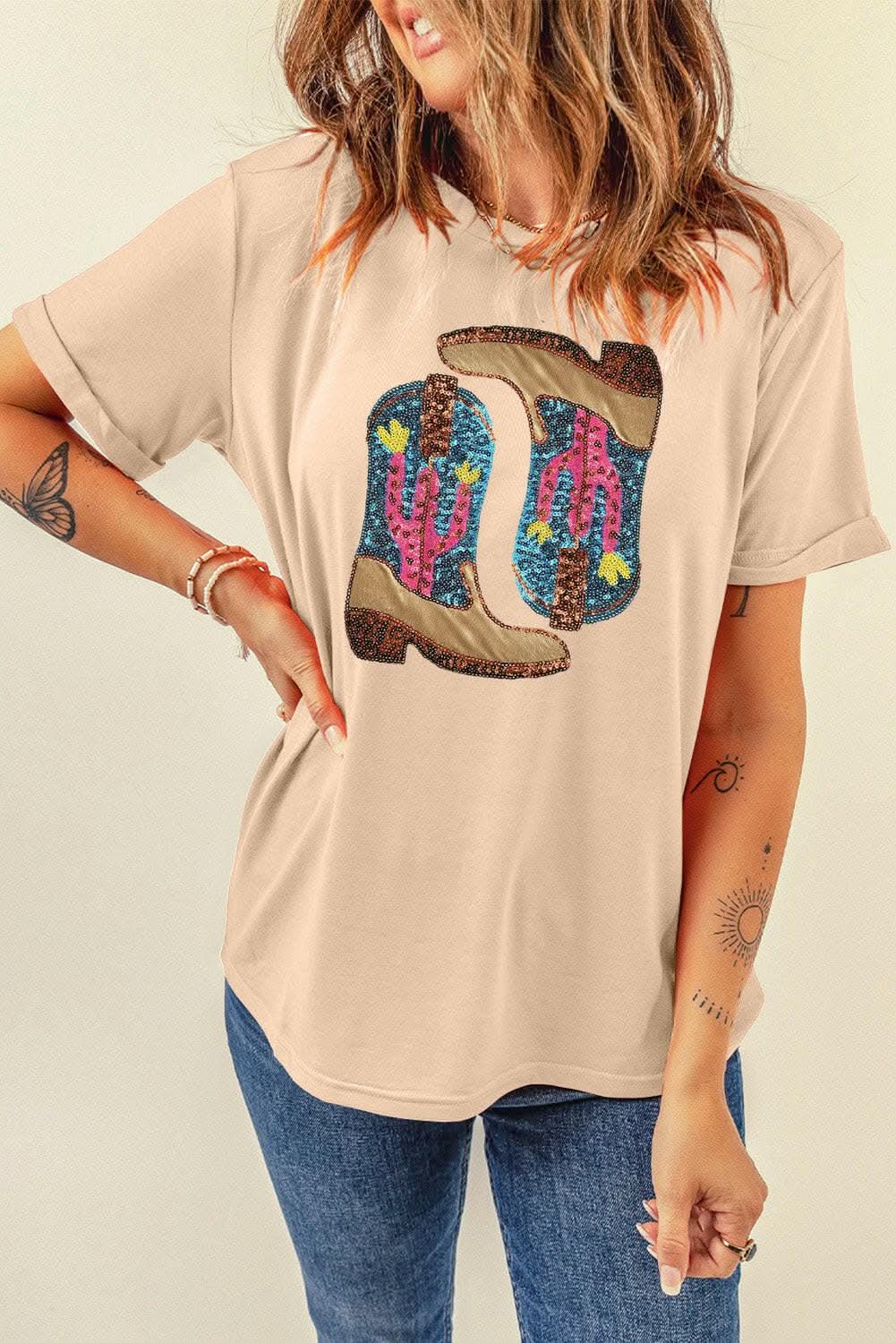 Sequin embellished short sleeve tee
