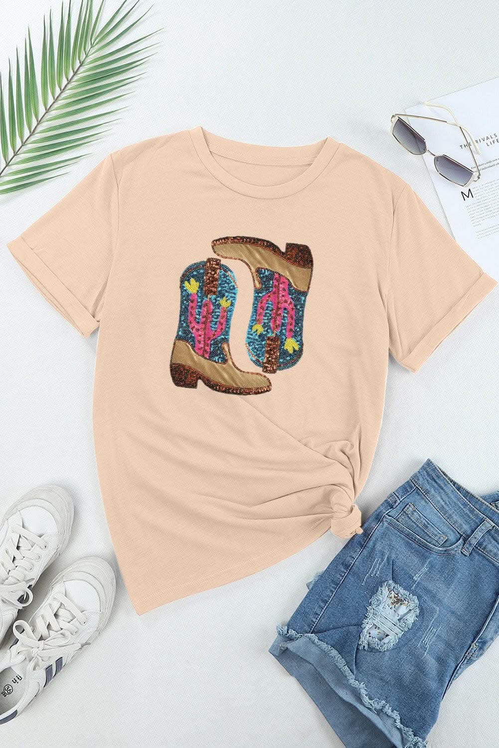 Sequin embellished short sleeve tee