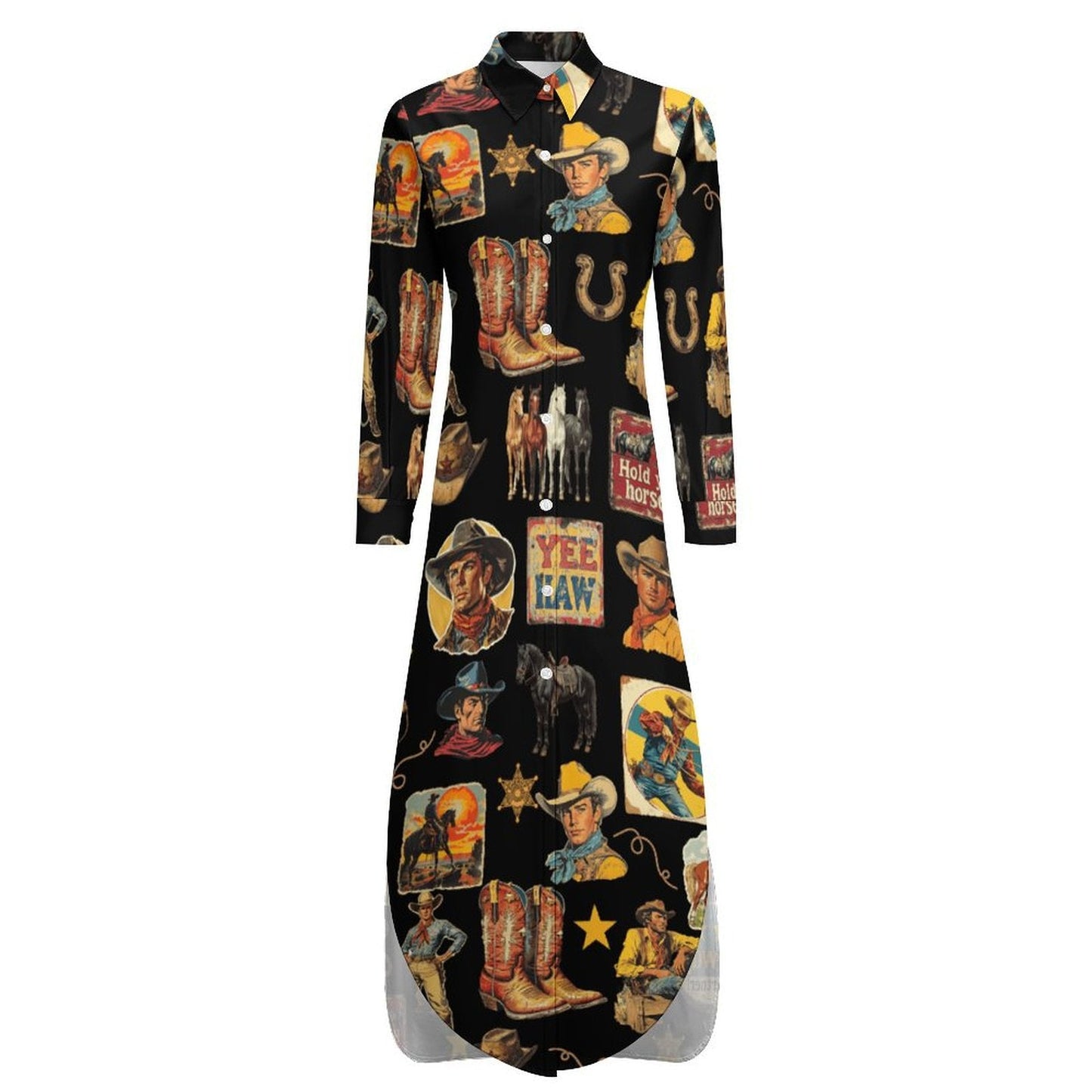 Vintage Cowboy Collage Western Duster Dress