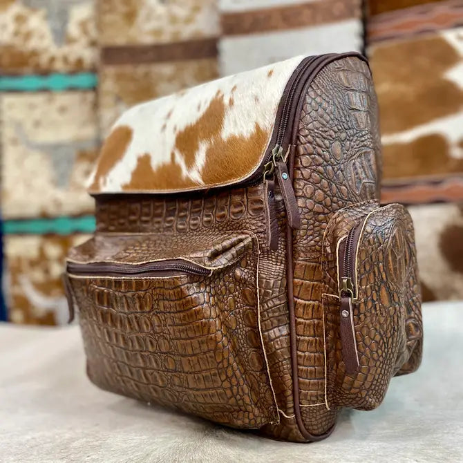 Odette Croc Embossed Leather Backpack