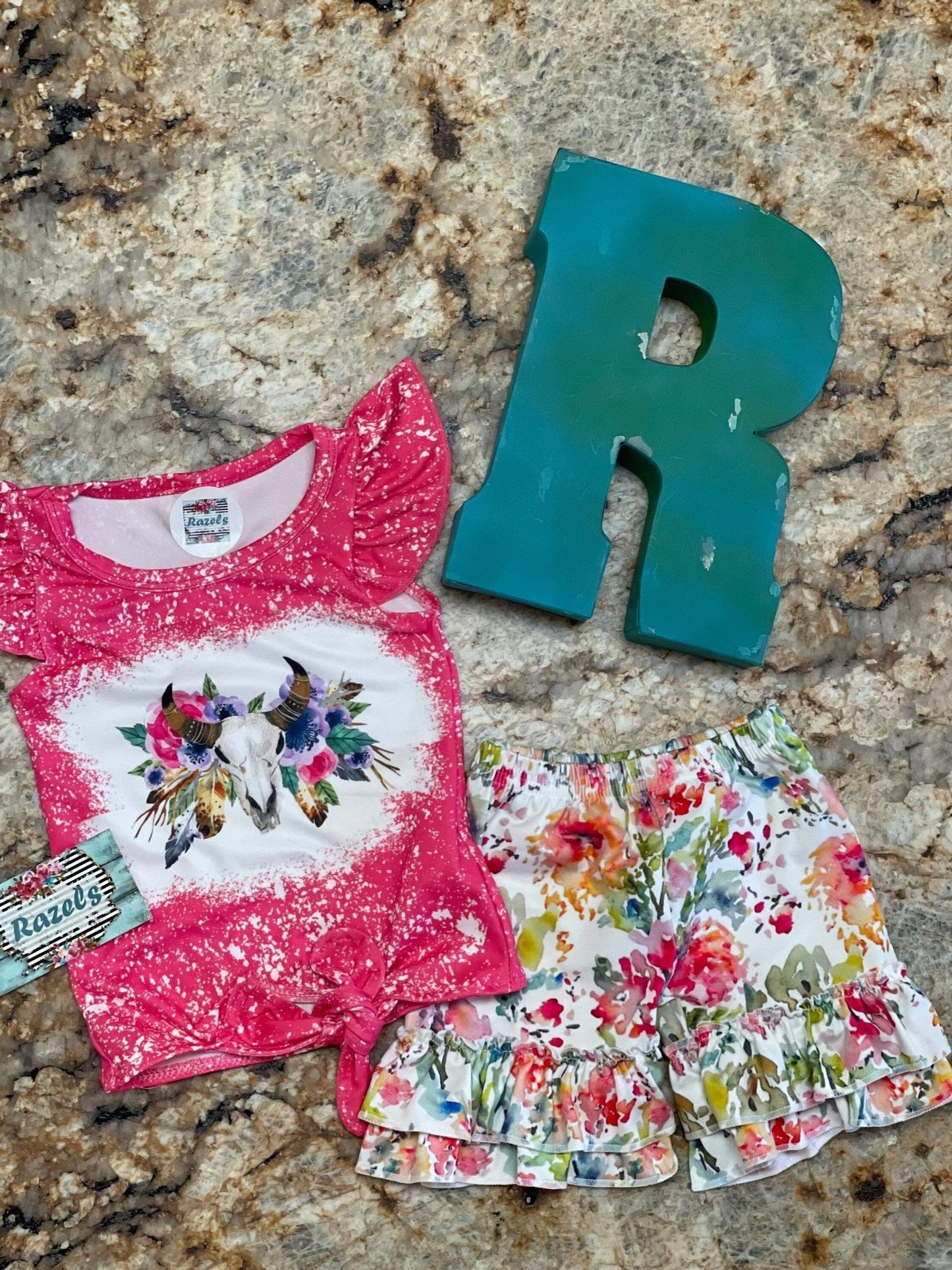 Cowgirl BOHO Short Set | Girls Flower Ruffle Shorts, Ruffle Sleeve Shirt