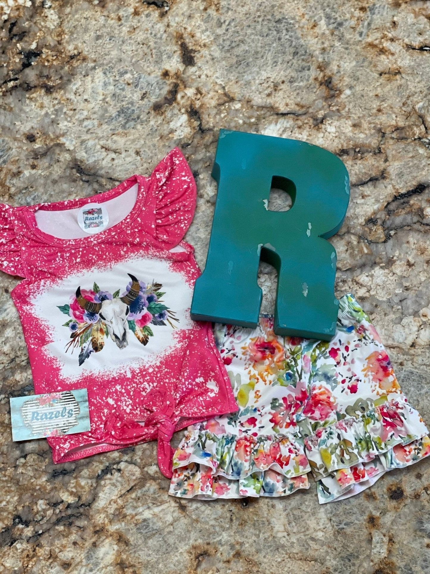 Cowgirl BOHO Short Set | Girls Flower Ruffle Shorts, Ruffle Sleeve Shirt
