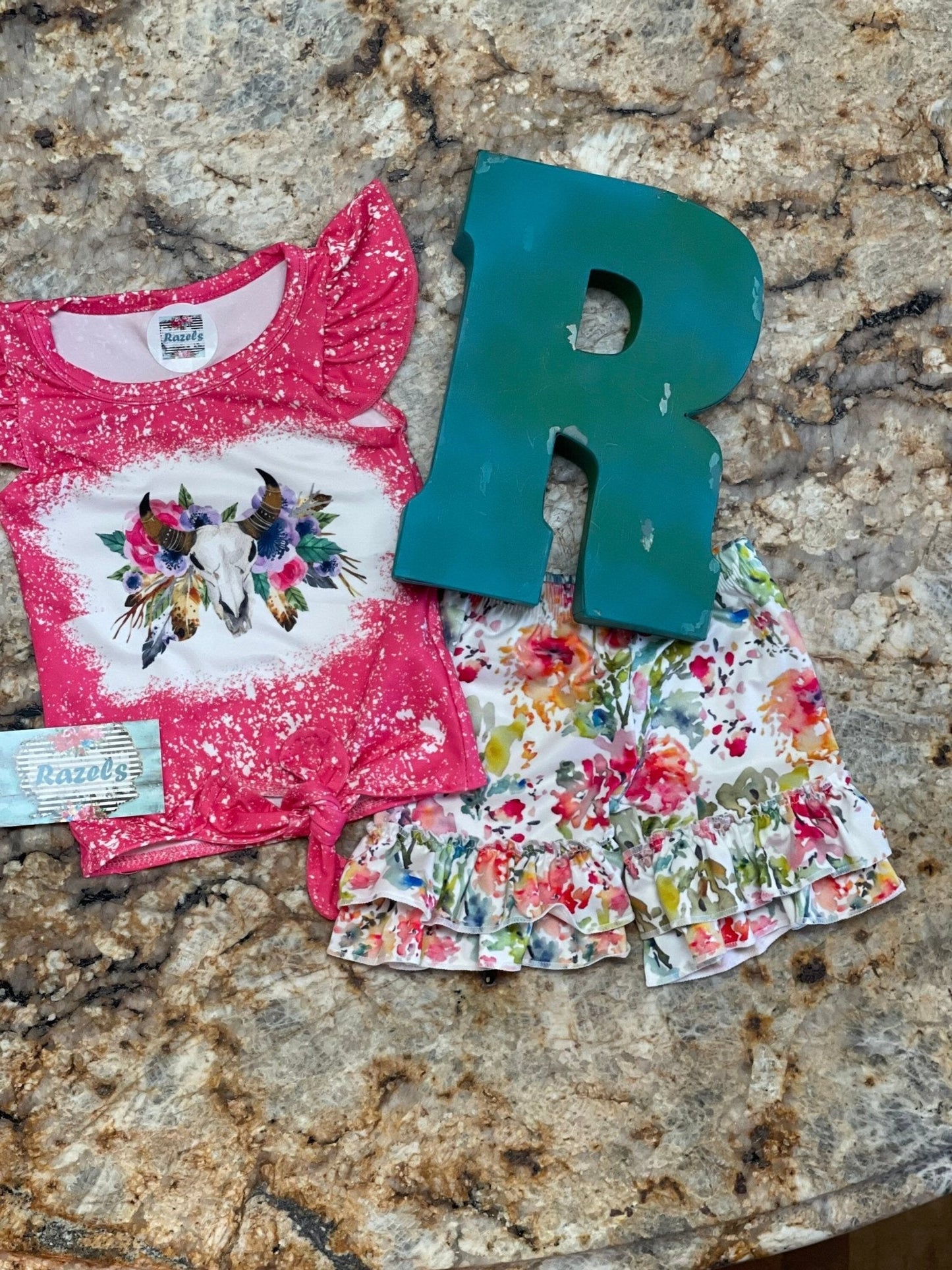 Cowgirl BOHO Short Set | Girls Flower Ruffle Shorts, Ruffle Sleeve Shirt