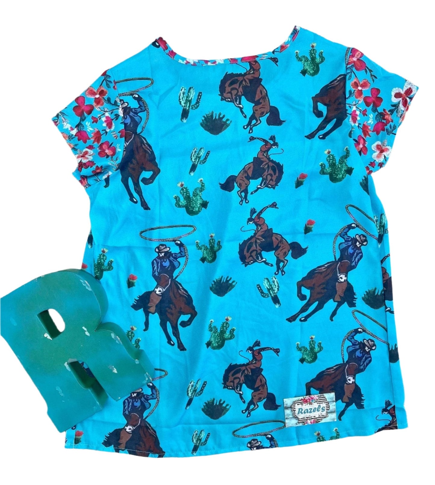 Cowgirl Blouse β Western Woman Turquoise and Floral Top