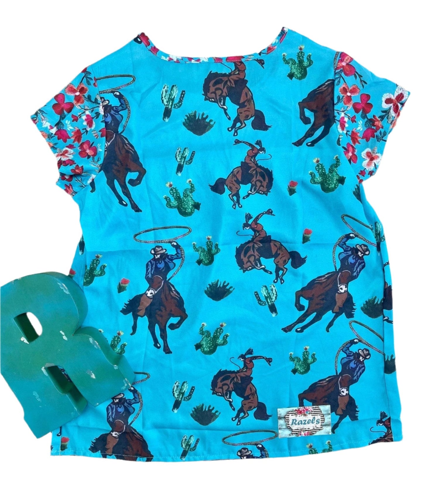 Cowgirl Blouse β Western Woman Turquoise and Floral Top