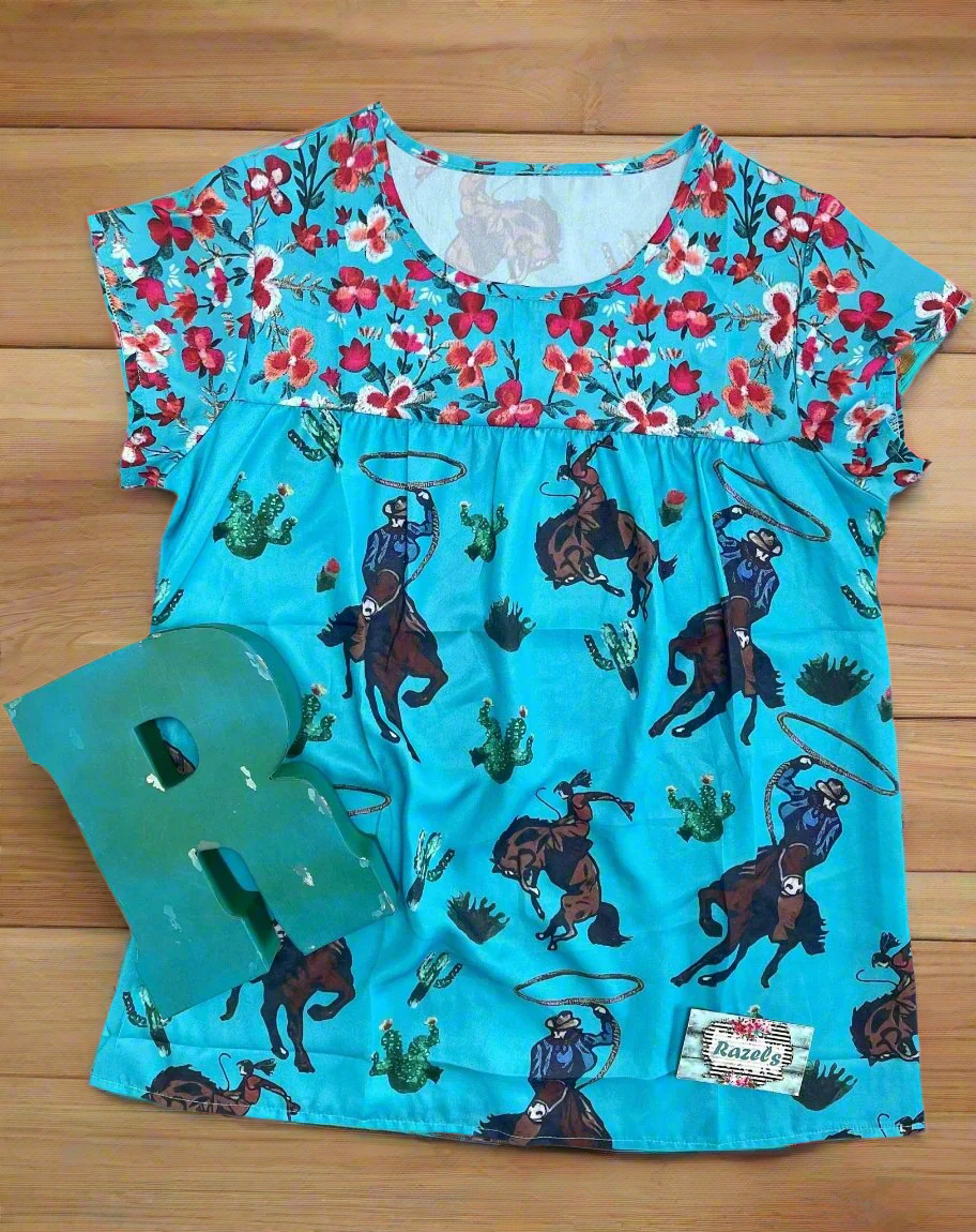 Cowgirl Blouse β Western Woman Turquoise and Floral Top