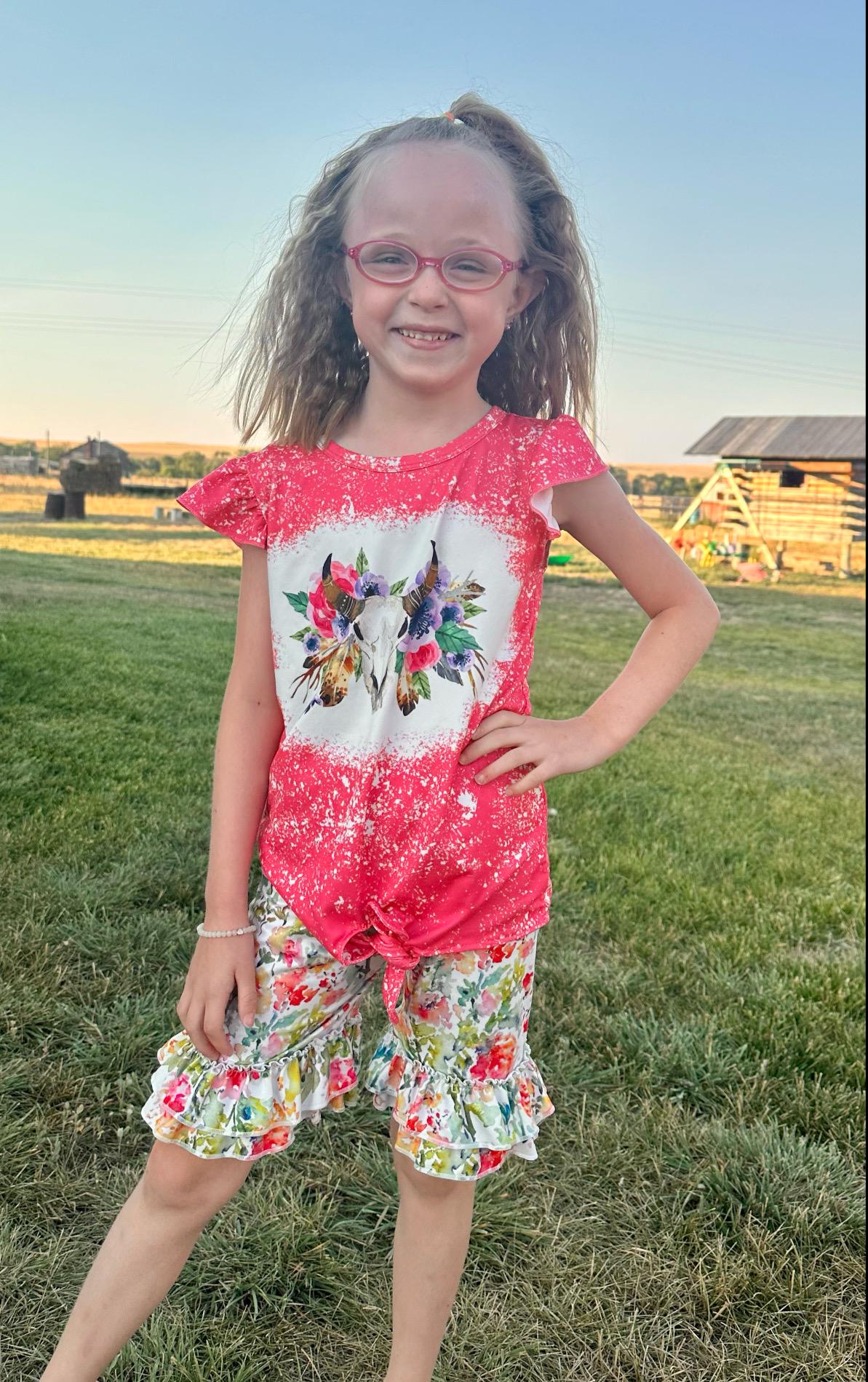 Cowgirl BOHO Short Set | Girls Flower Ruffle Shorts, Ruffle Sleeve Shirt