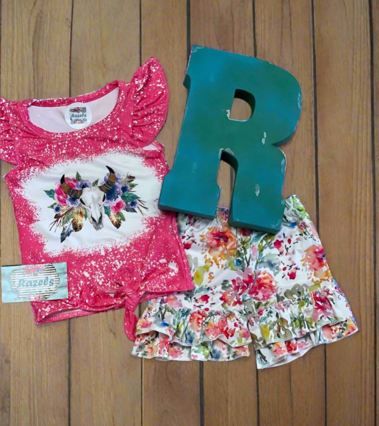 Cowgirl BOHO Short Set | Girls Flower Ruffle Shorts, Ruffle Sleeve Shirt