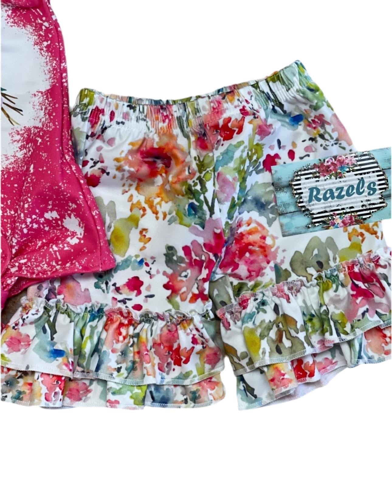 Cowgirl BOHO Short Set | Girls Flower Ruffle Shorts, Ruffle Sleeve Shirt