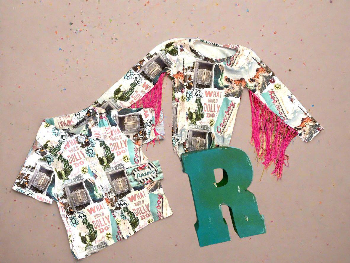 COWGIRL Shirt DOLLY Parton Button Up Shirt What Would Dolly Do Shirt and Bodysuit Girls Fringe Bodysuit Western Shirt for Girls