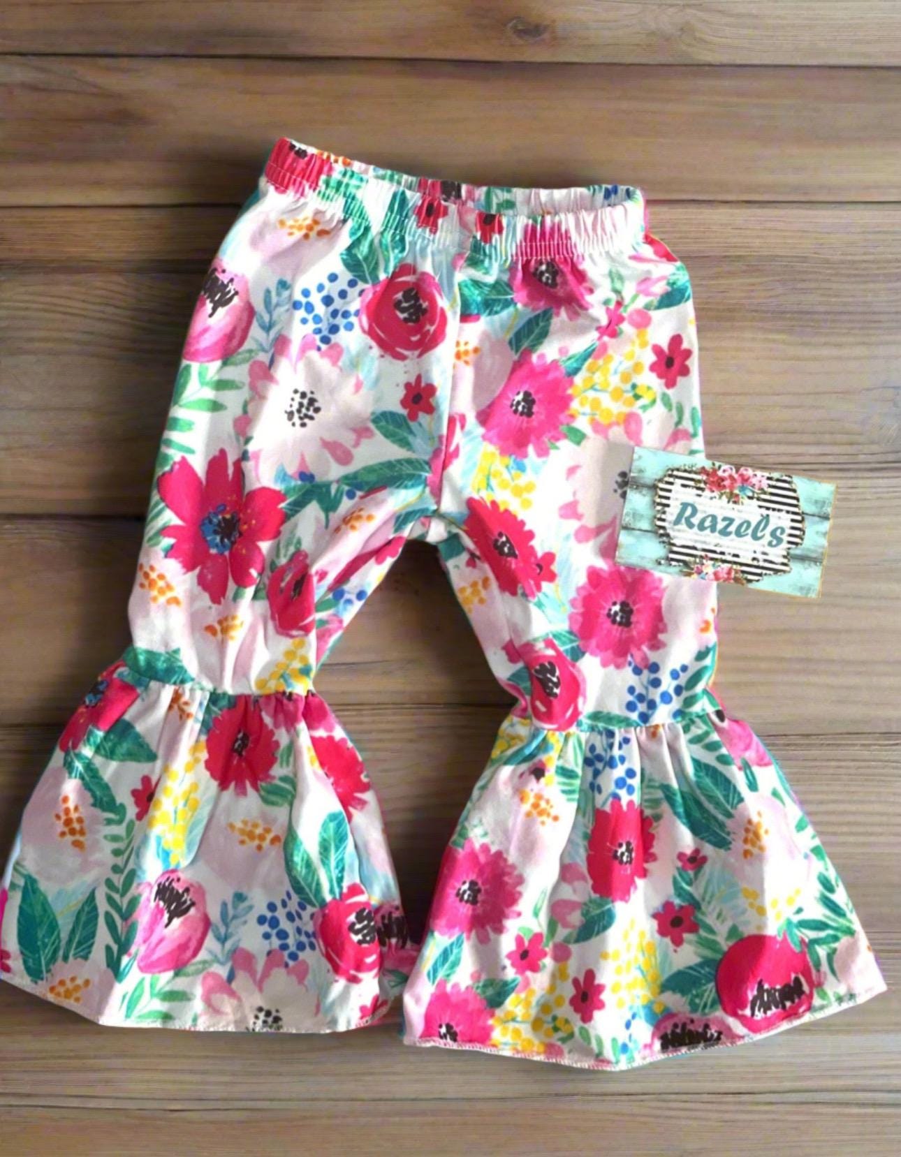 Daddy’s Little Cowgirl Bell Bottom Outfit | Girls Western T-Shirt & Flower Bell Bottom Pants Set