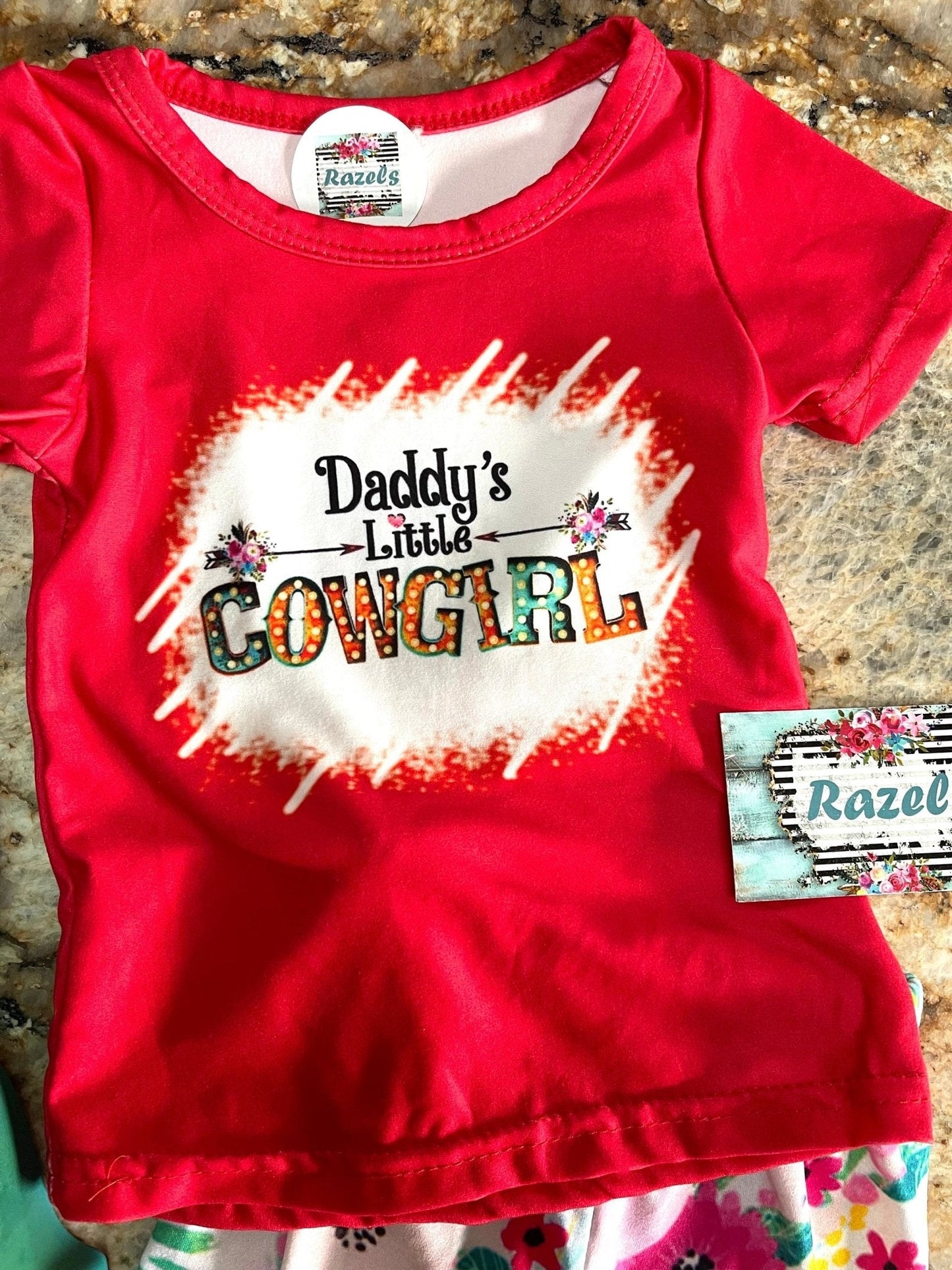 Daddy’s Little Cowgirl Bell Bottom Outfit | Girls Western T-Shirt & Flower Bell Bottom Pants Set