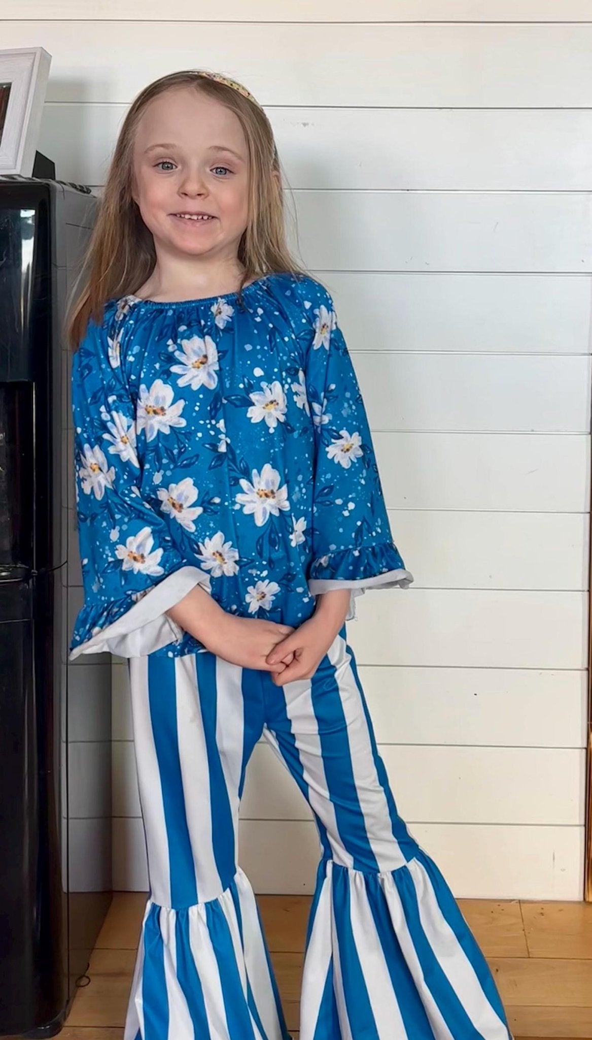 Daisy Blouse, Blue and White Striped Bell Bottom Pants