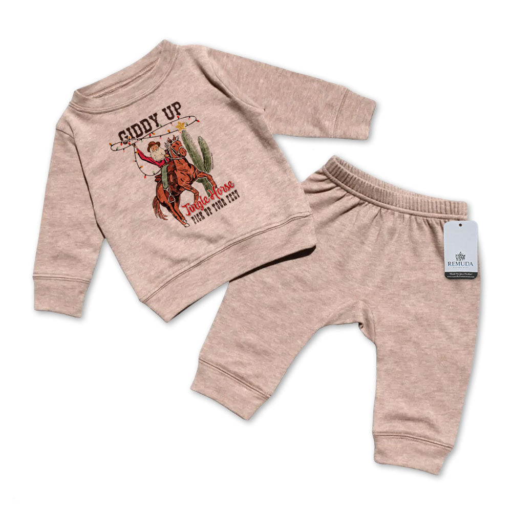 Giddy Up Jingle Horse - Infant Western 2 Piece Christmas Sweatsuit