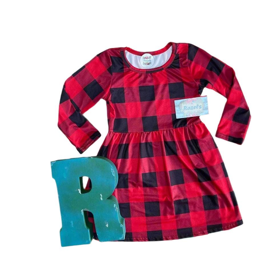 Girls' Red and Black Buffalo Plaid Dress β Holiday Staple | Versatile Western Style Dress