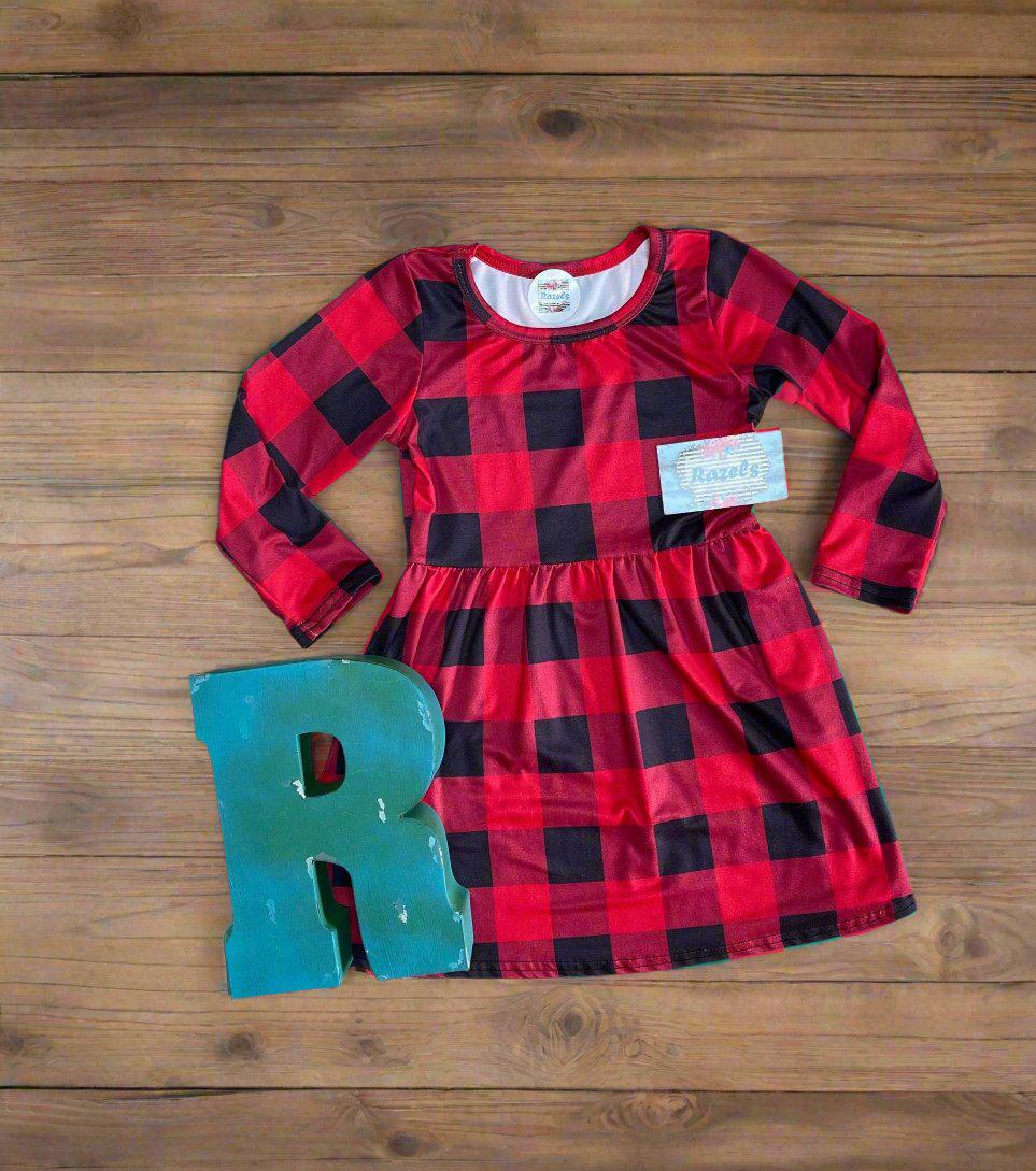 Girls' Red and Black Buffalo Plaid Dress β Holiday Staple | Versatile Western Style Dress
