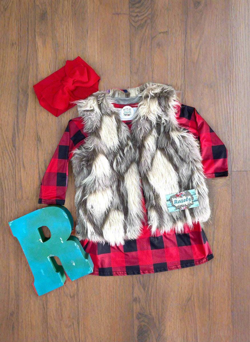 Girls' Red and Black Buffalo Plaid Dress β Holiday Staple | Versatile Western Style Dress